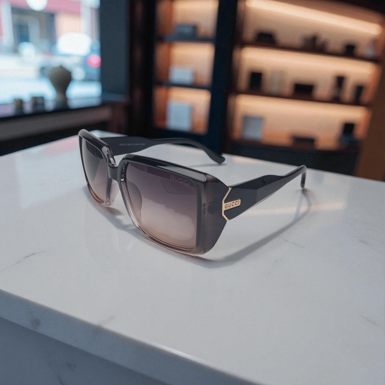 Gu.cci Gloss Black Shield Sunglasses