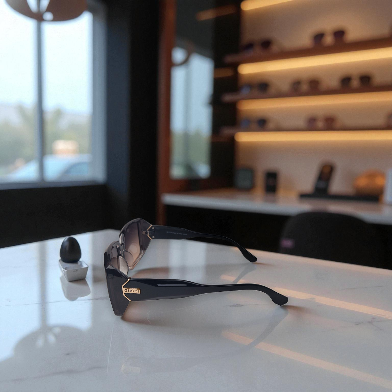 Gu.cci Gloss Black Shield Sunglasses