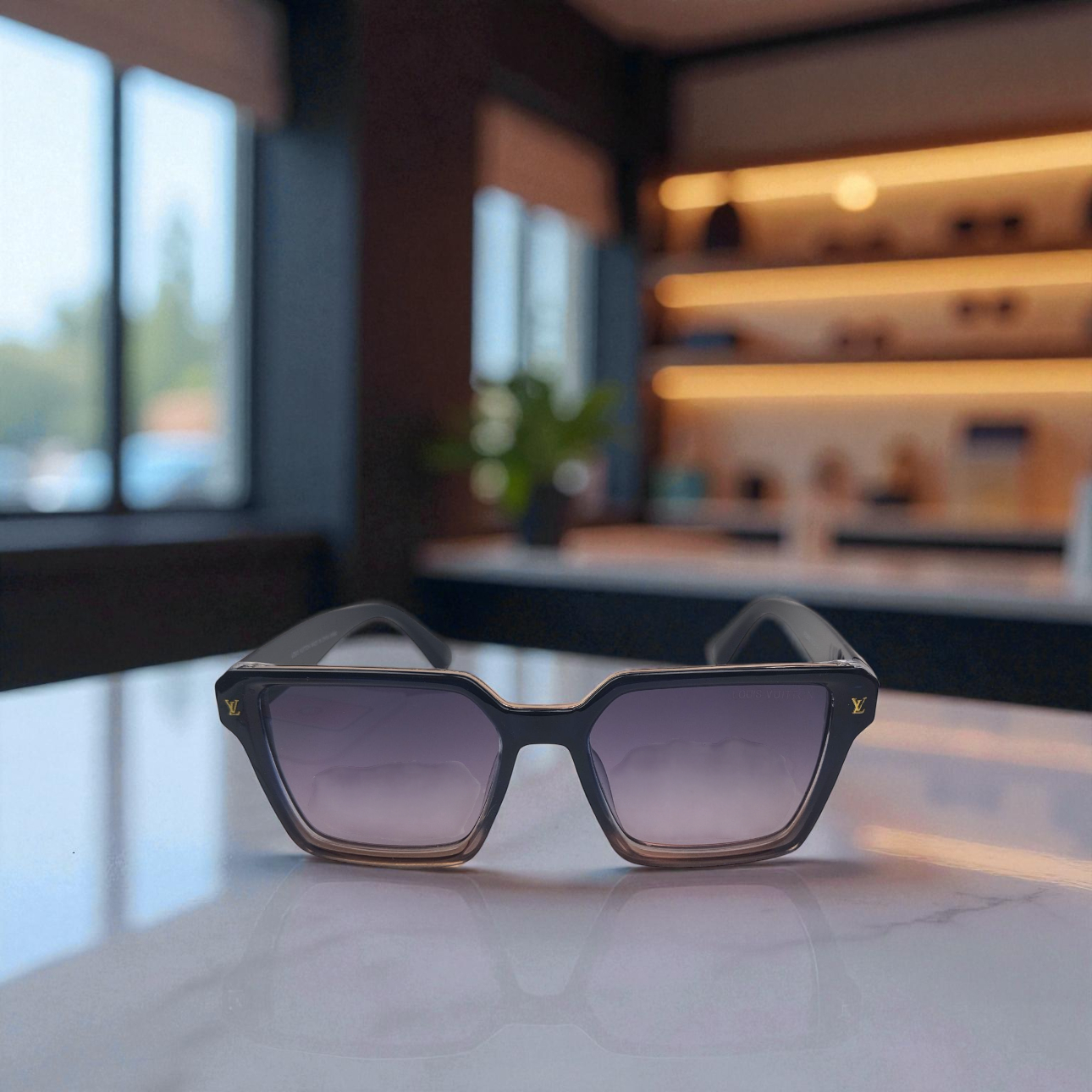 Lo.uis Vu.itton Square Gradient Sunglasses – Noir Ambre with Gold Monogram Detail