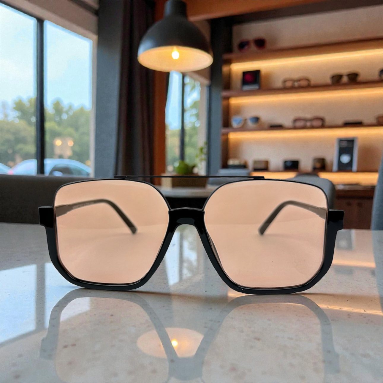 Modern Black Square Aviator Shades