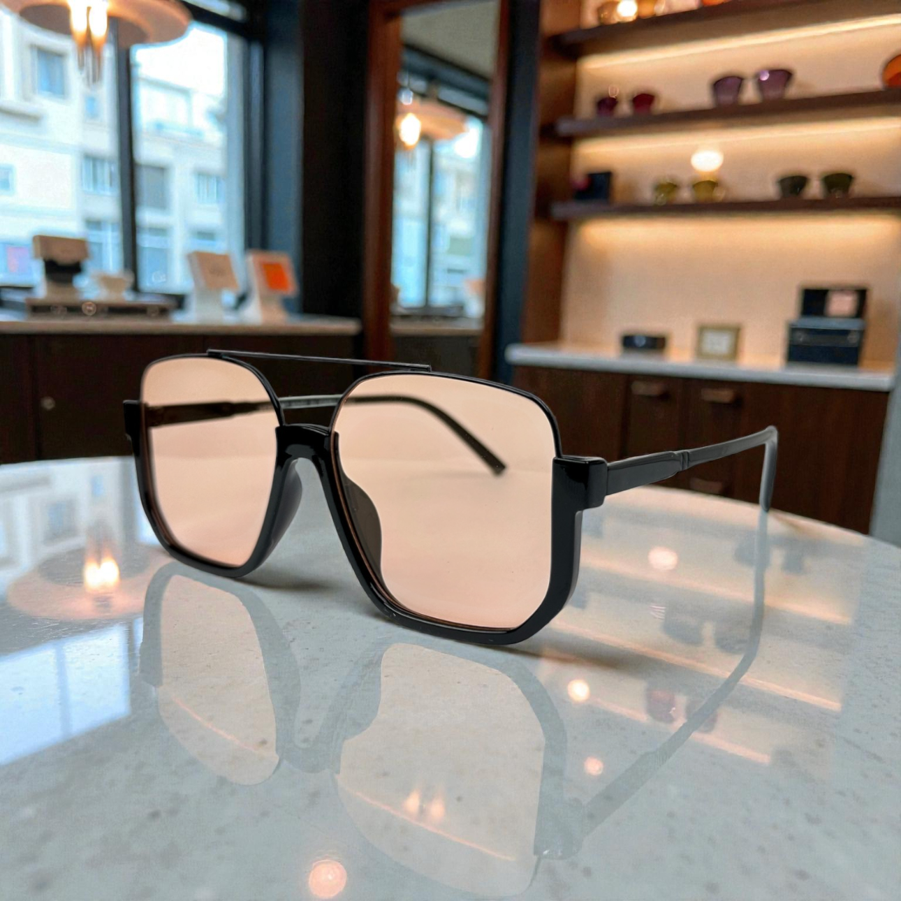 Modern Black Square Aviator Shades