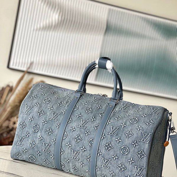 VLV Keepall Bandoulière 45 in Blue Monogram Denim – Travel in Iconic Style