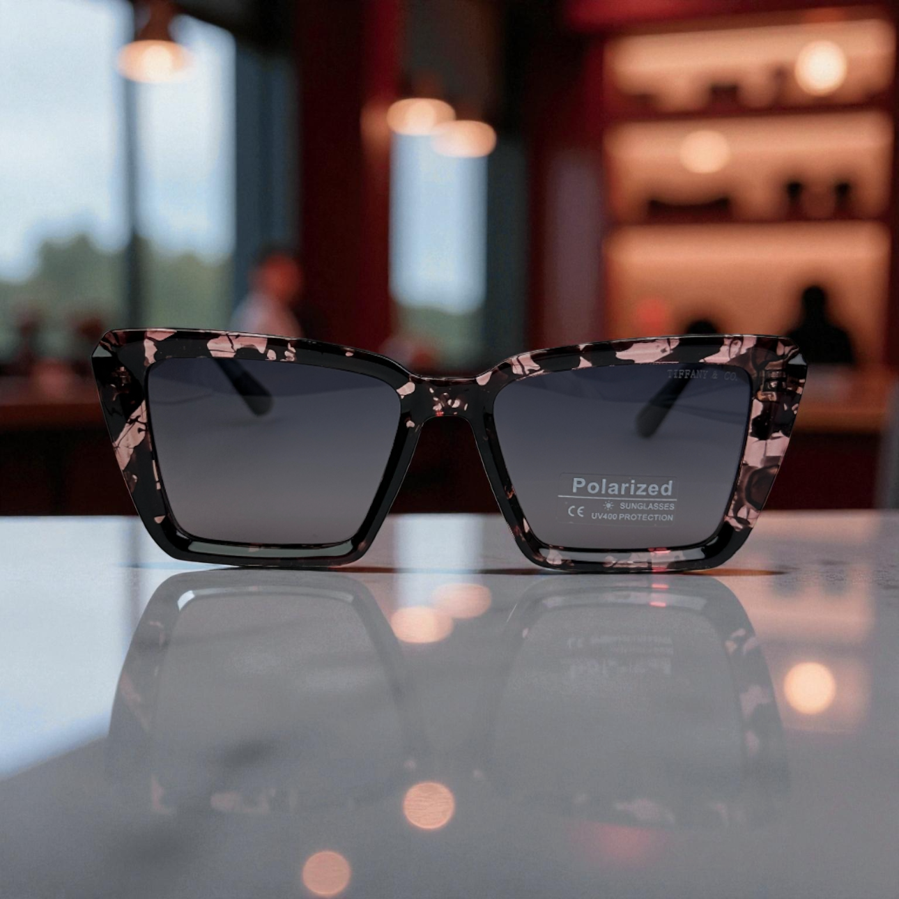 Ti.ffany & Co. Polarized Square Sunglasses – Marble Rose with Gold Detailing