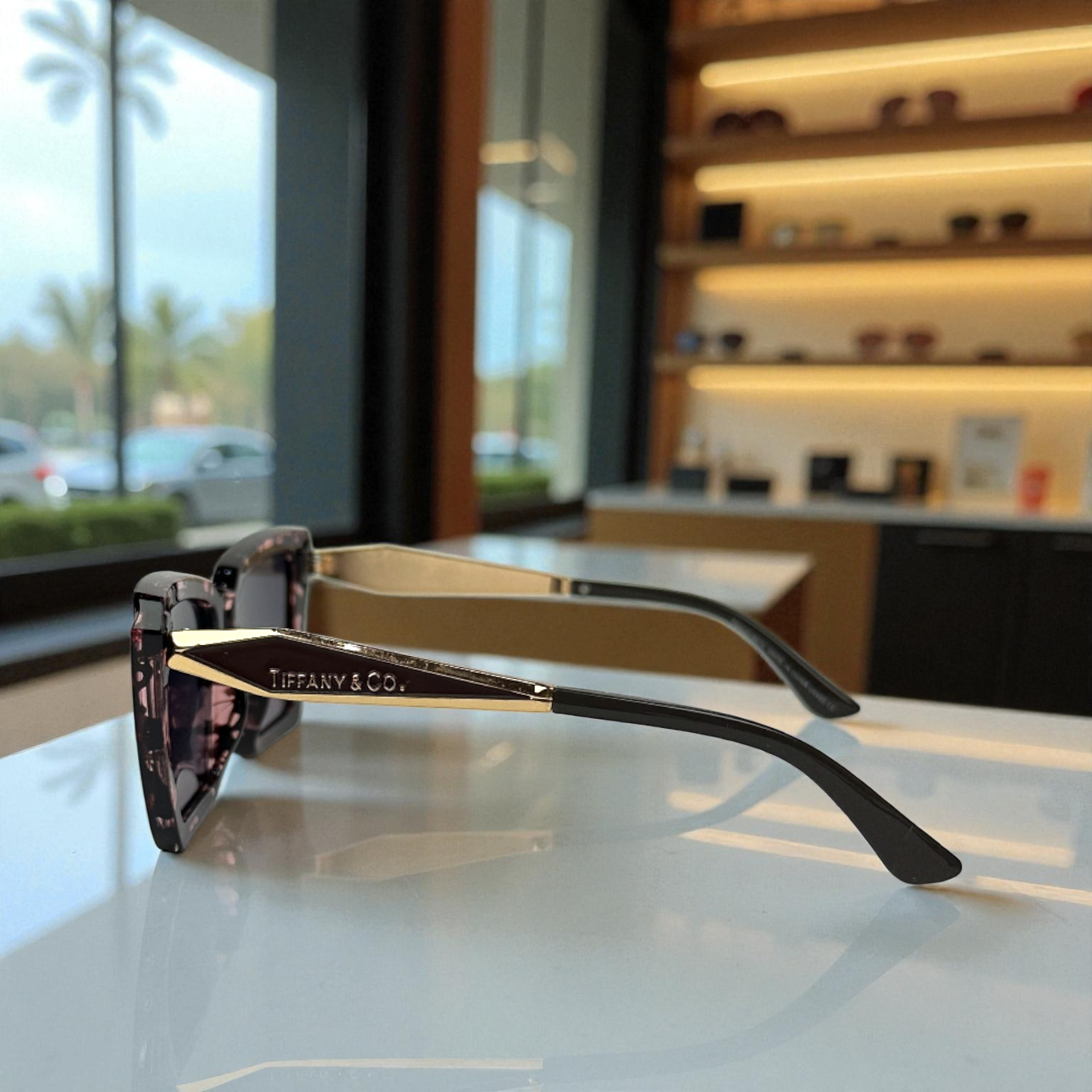 Ti.ffany & Co. Polarized Square Sunglasses – Marble Rose with Gold Detailing