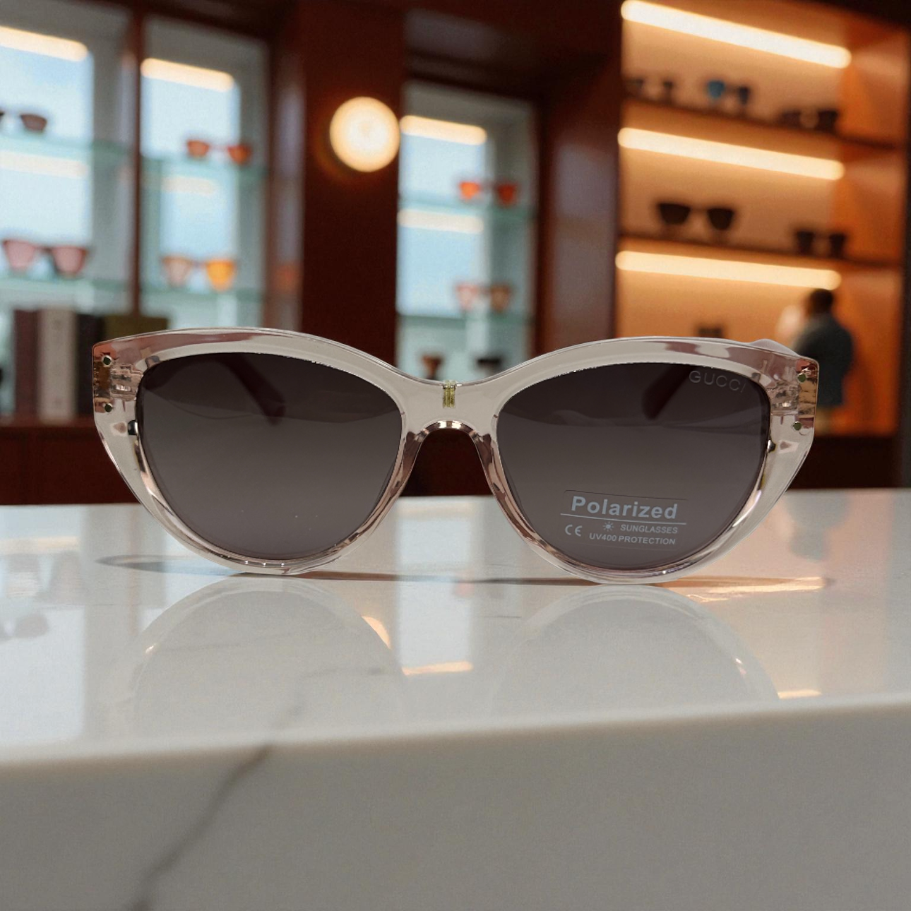 Gu.cci Polarized Cat-Eye Sunglasses – Crystal Blush with Gold GG Accents