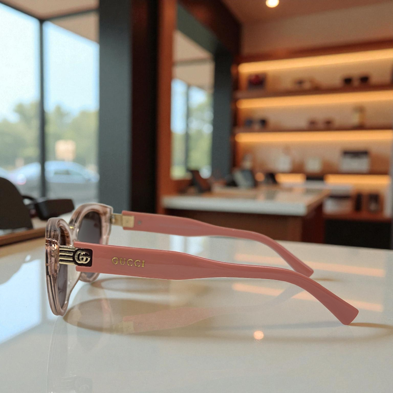 Gu.cci Polarized Cat-Eye Sunglasses – Crystal Blush with Gold GG Accents