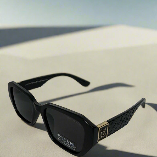 VLV Black Polarized Sunglasses with Gold Monogram Arms