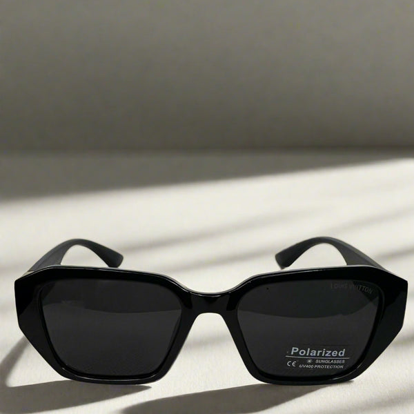 VLV Black Polarized Sunglasses with Gold Monogram Arms