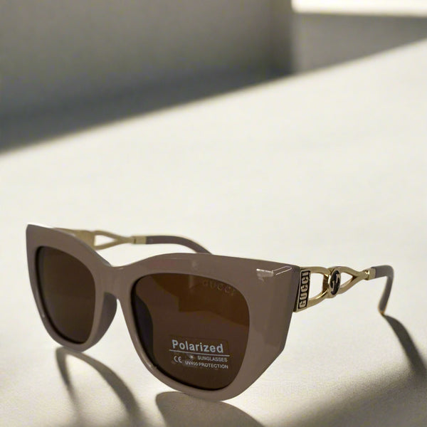 Gucci Blush Polarized Cat-Eye Sunglasses with Gold GG Side Detail