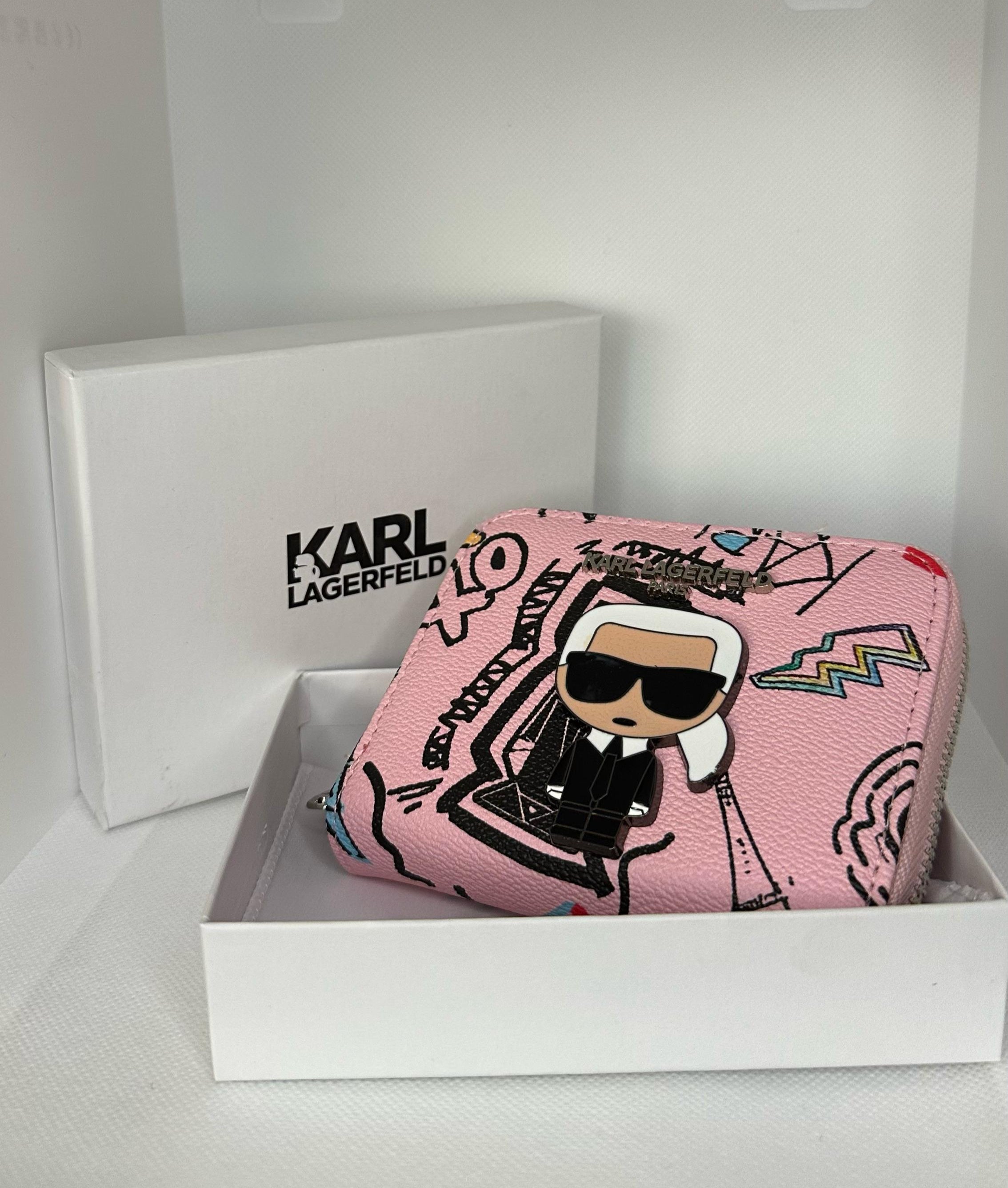 Karl Lagerfeld Pink Graffiti Mini Zip Wallet – Limited Edition