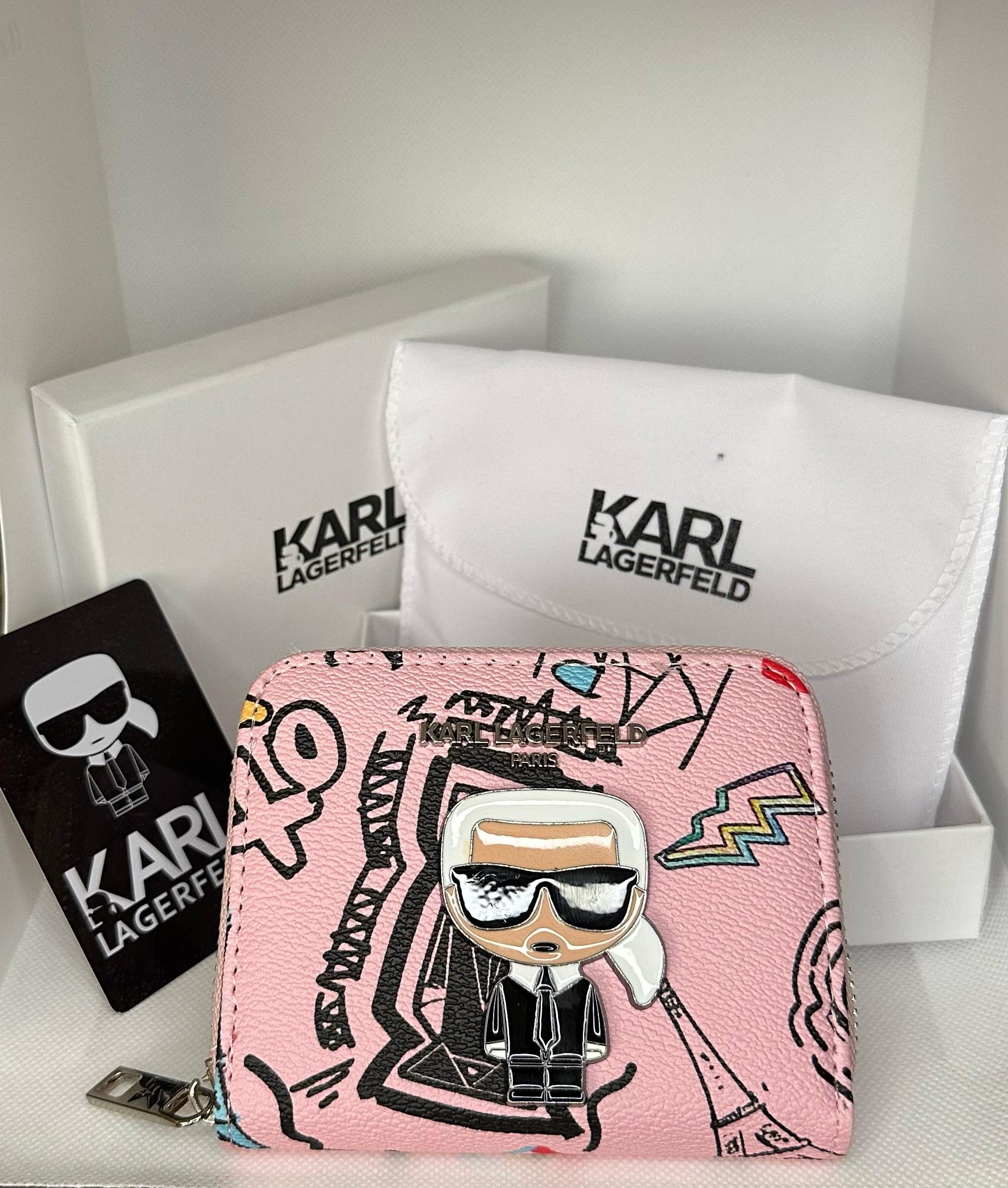 Karl Lagerfeld Pink Graffiti Mini Zip Wallet – Limited Edition