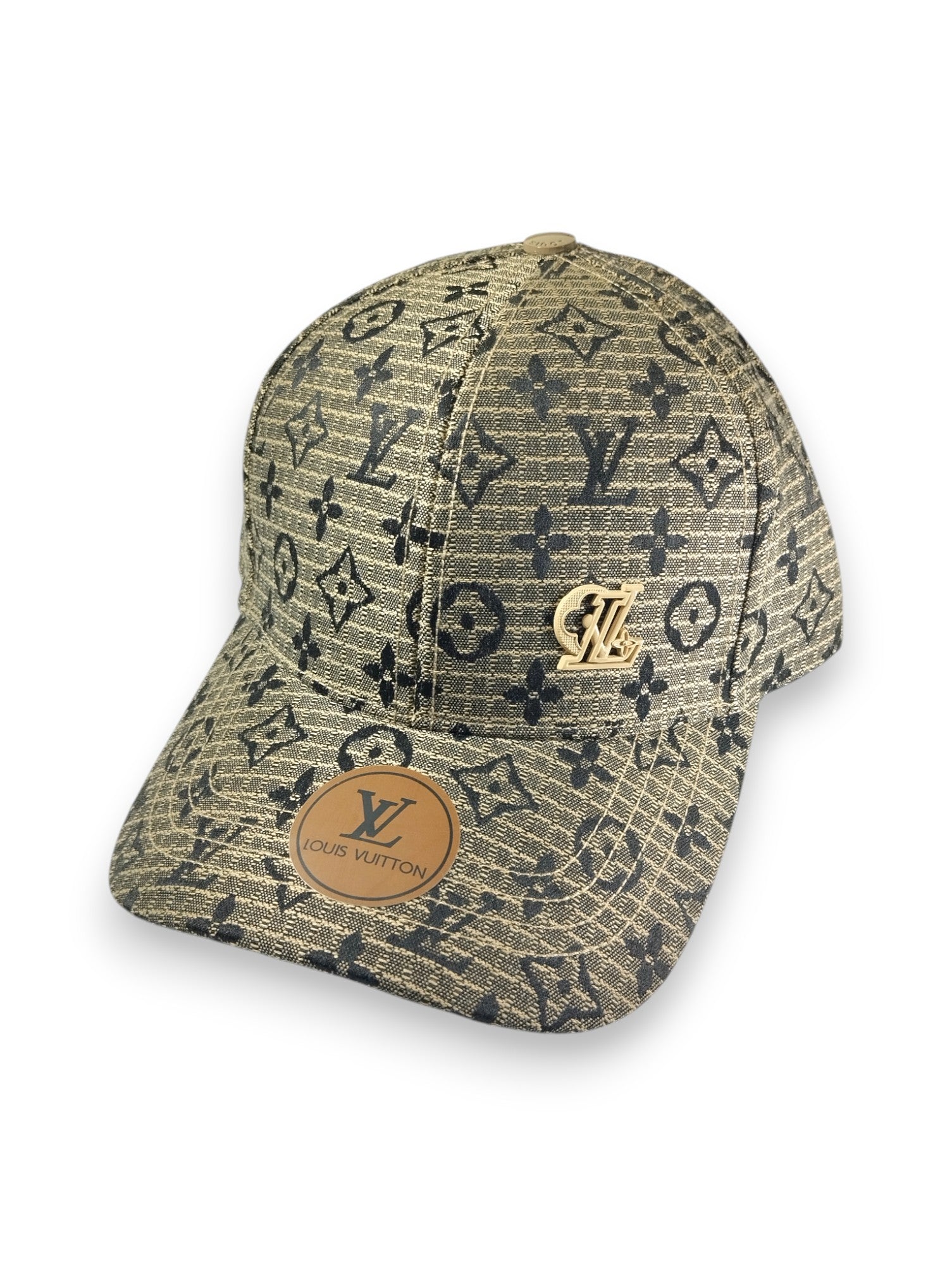 Iconic Monogram: Louis Vuitton-Inspired Beige Baseball Cap