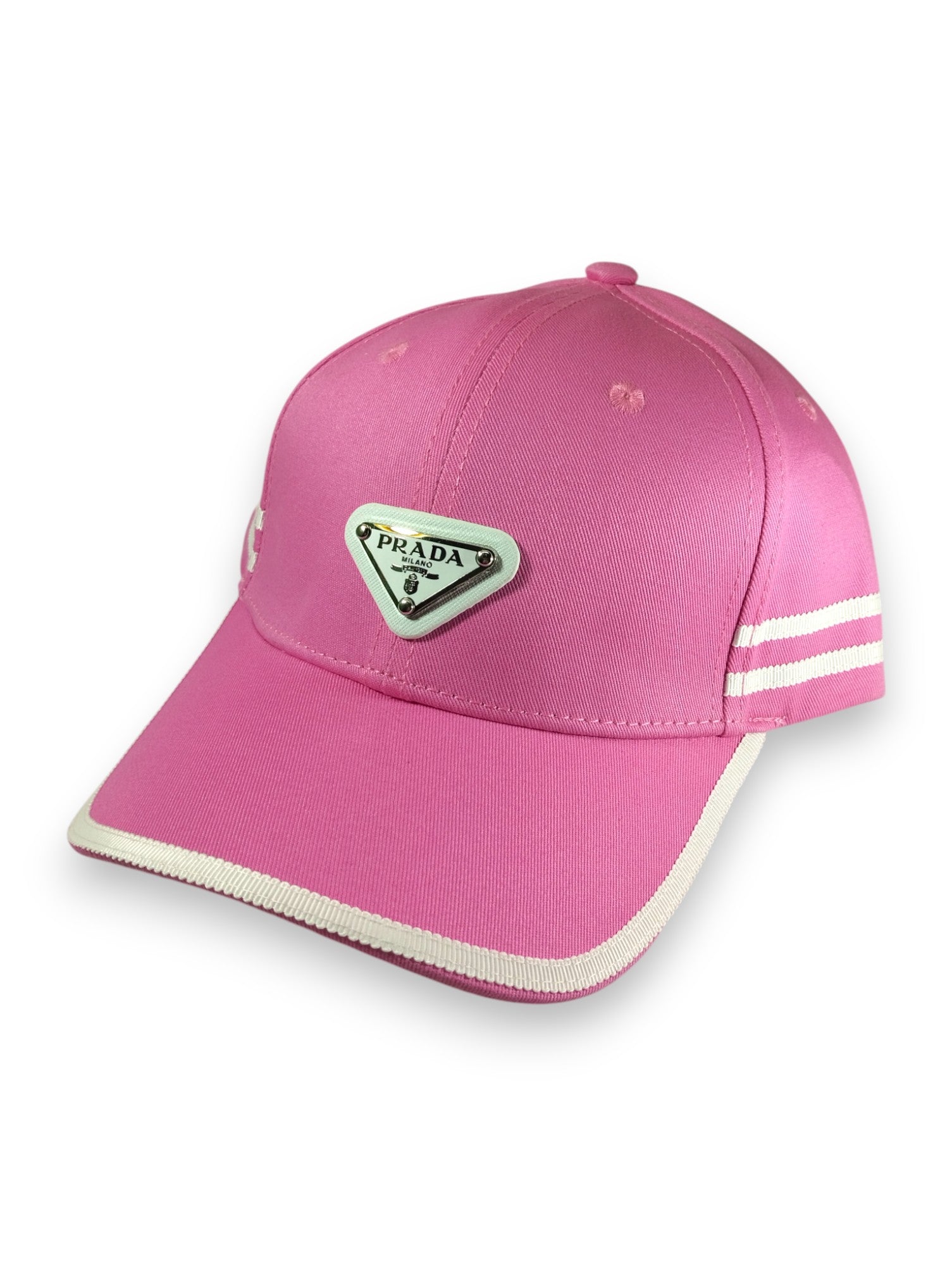 Vibrant Pink Prada-Inspired: Sporty Baseball Cap with Iconic Logo