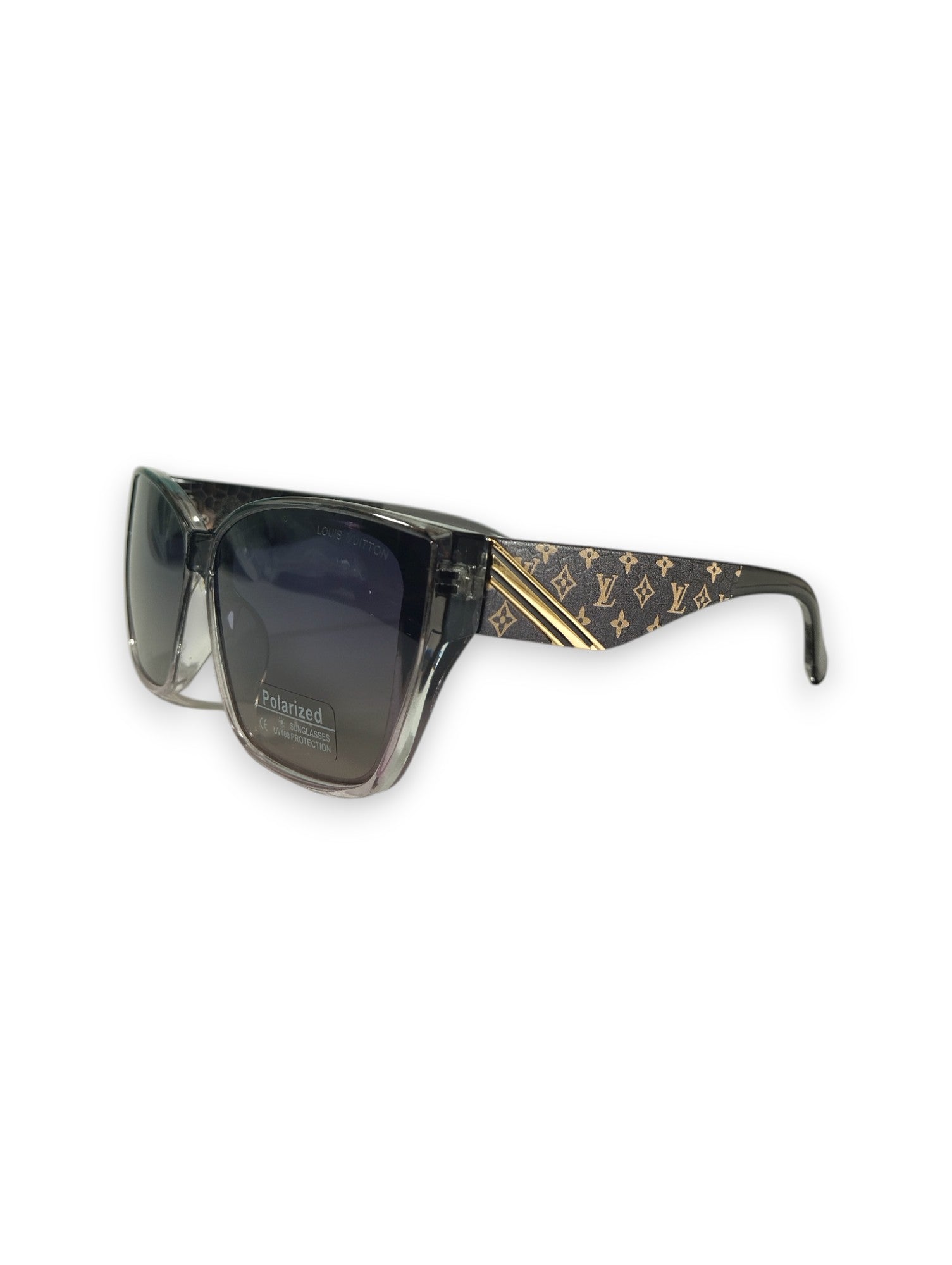 Gradient Glamour: Louis Vuitton-Inspired Transparent Gray Polarized Sunglasses