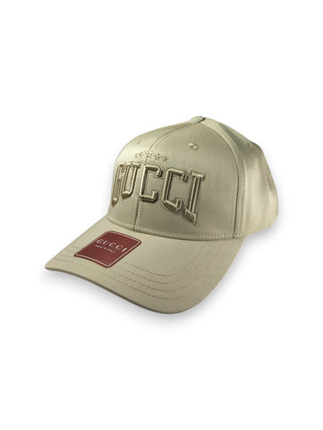 Elegant Beige: Gucci-Inspired Baseball Cap with Embossed Logo