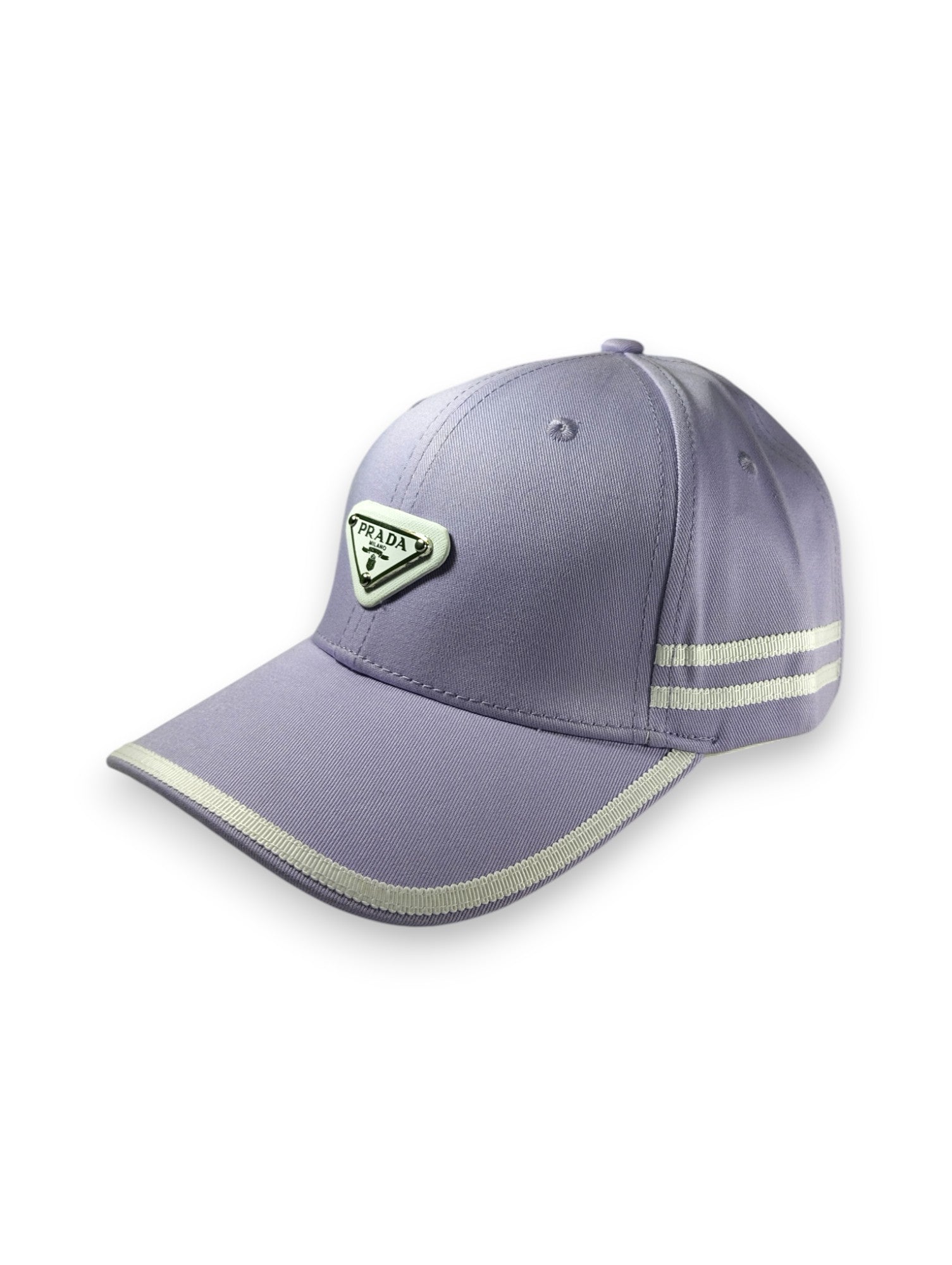 Lavender Hues: Prada-Inspired Sporty Baseball Cap with Iconic Logo