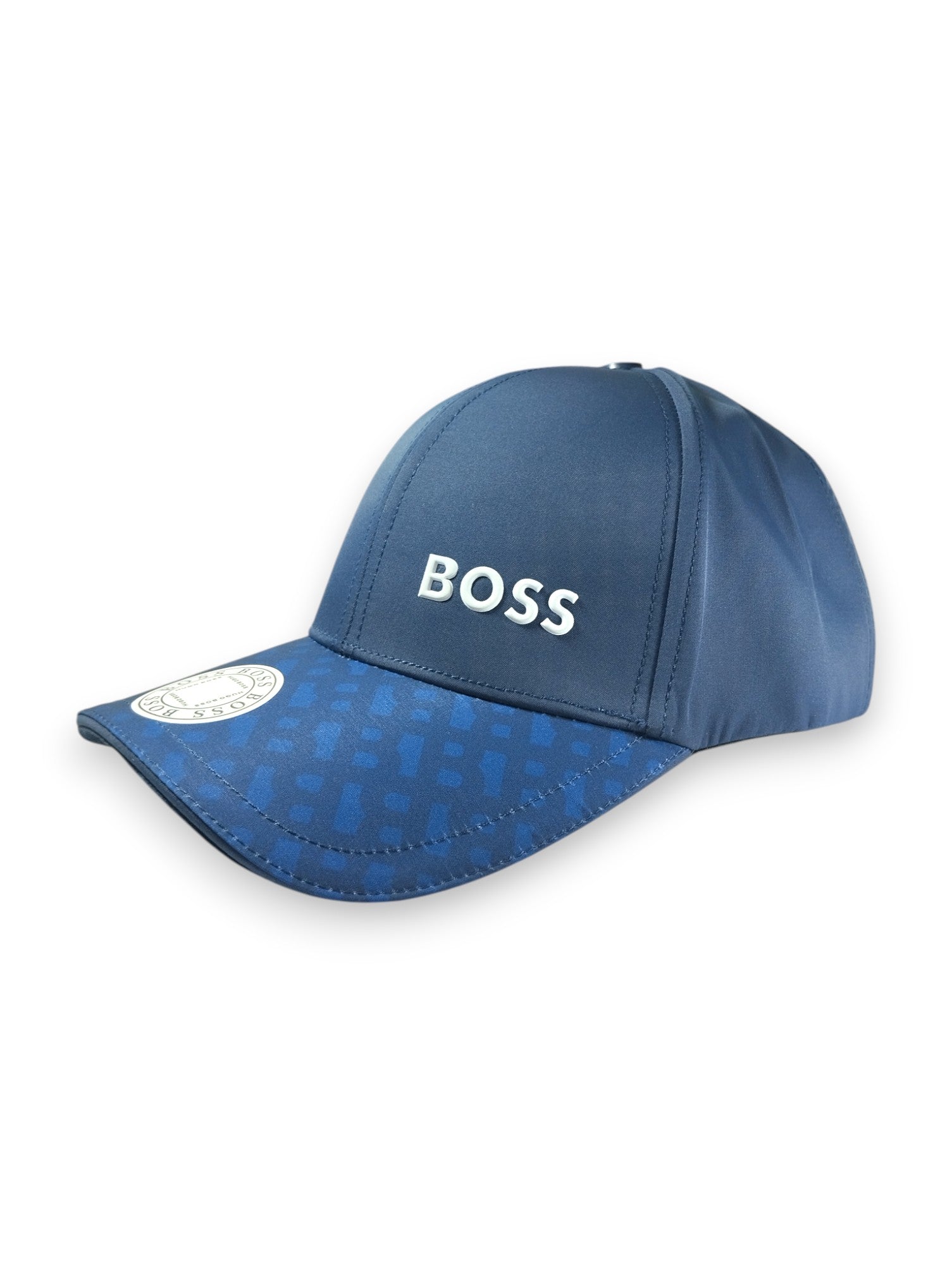 Sleek Navy BOSS: Branded Detail Baseball Cap with Patterned Visor