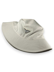Pristine Style: Prada-Inspired White Bucket Hat with Iconic Logo