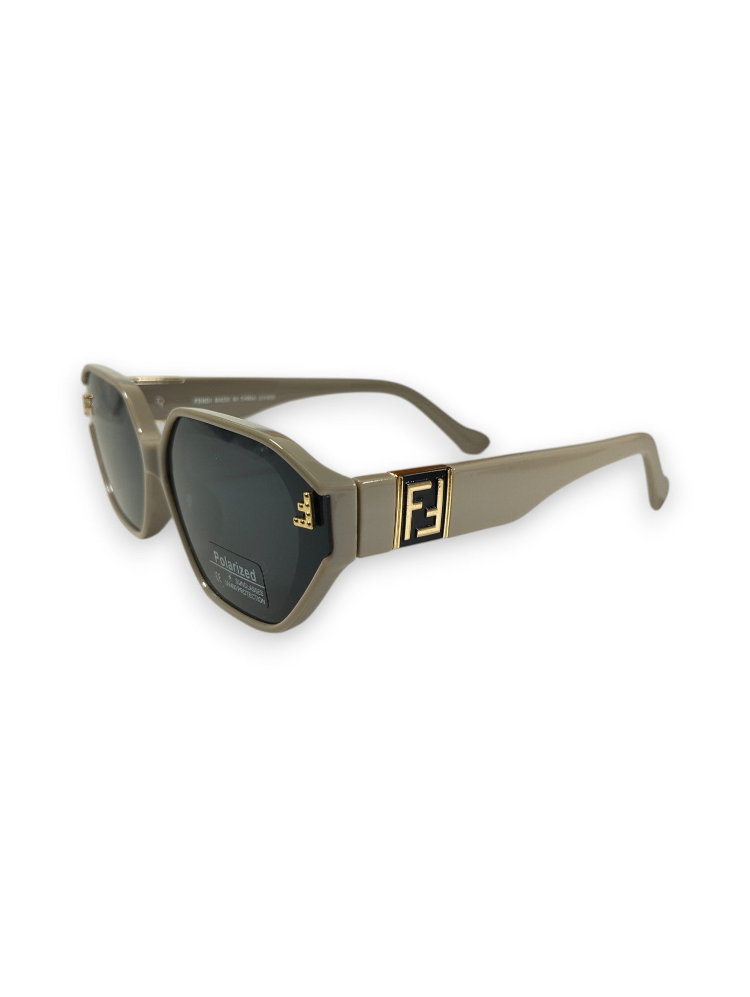 Chic Fendi-Inspired: Taupe Polarized Sunglasses with Iconic Logo