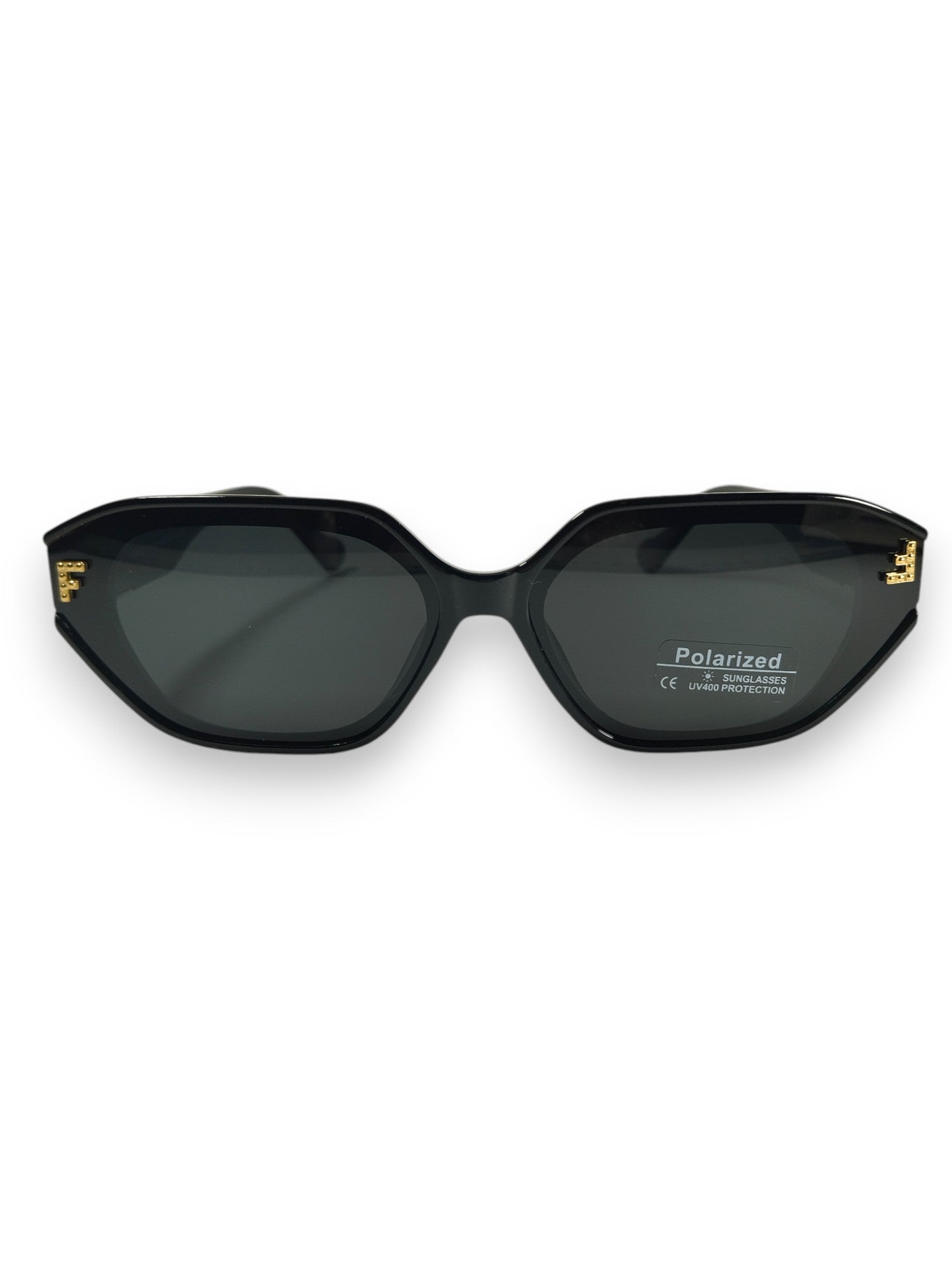 Bold & Iconic Fendi-Inspired: Black Polarized Sunglasses with Signature Logo