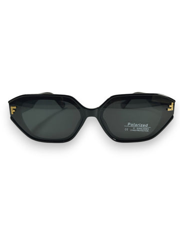 Bold & Iconic Fendi-Inspired: Black Polarized Sunglasses with Signature Logo