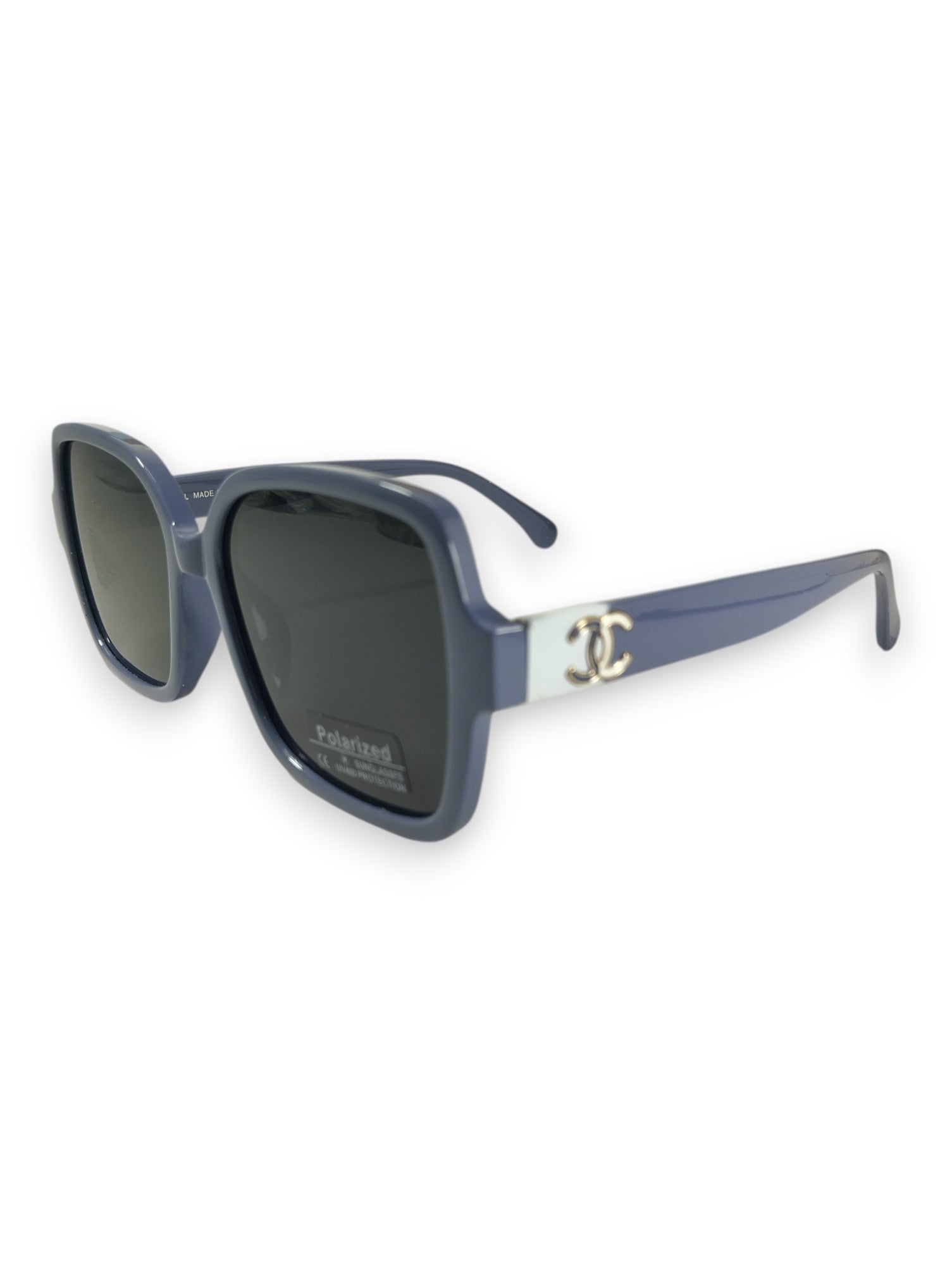 Sophisticated Slate: Polarized Statement Sunglasses with Iconic Logo