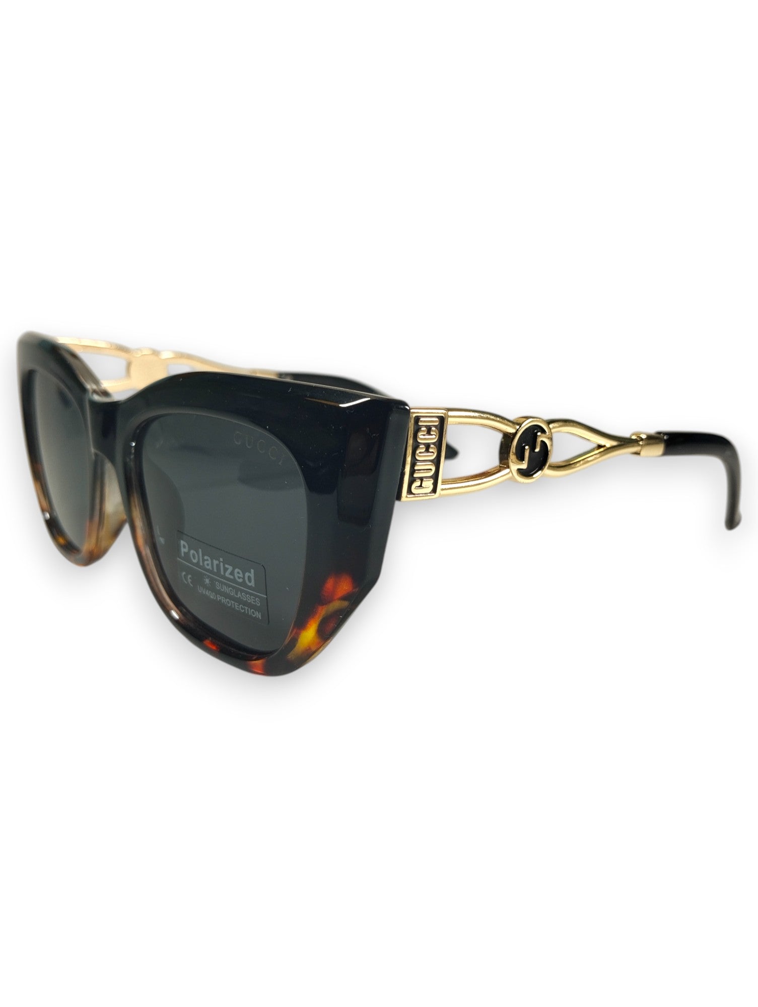 Gucci Polarized Cat-Eye Sunglasses – Iconic Gold Accent & Tortoiseshell Frame