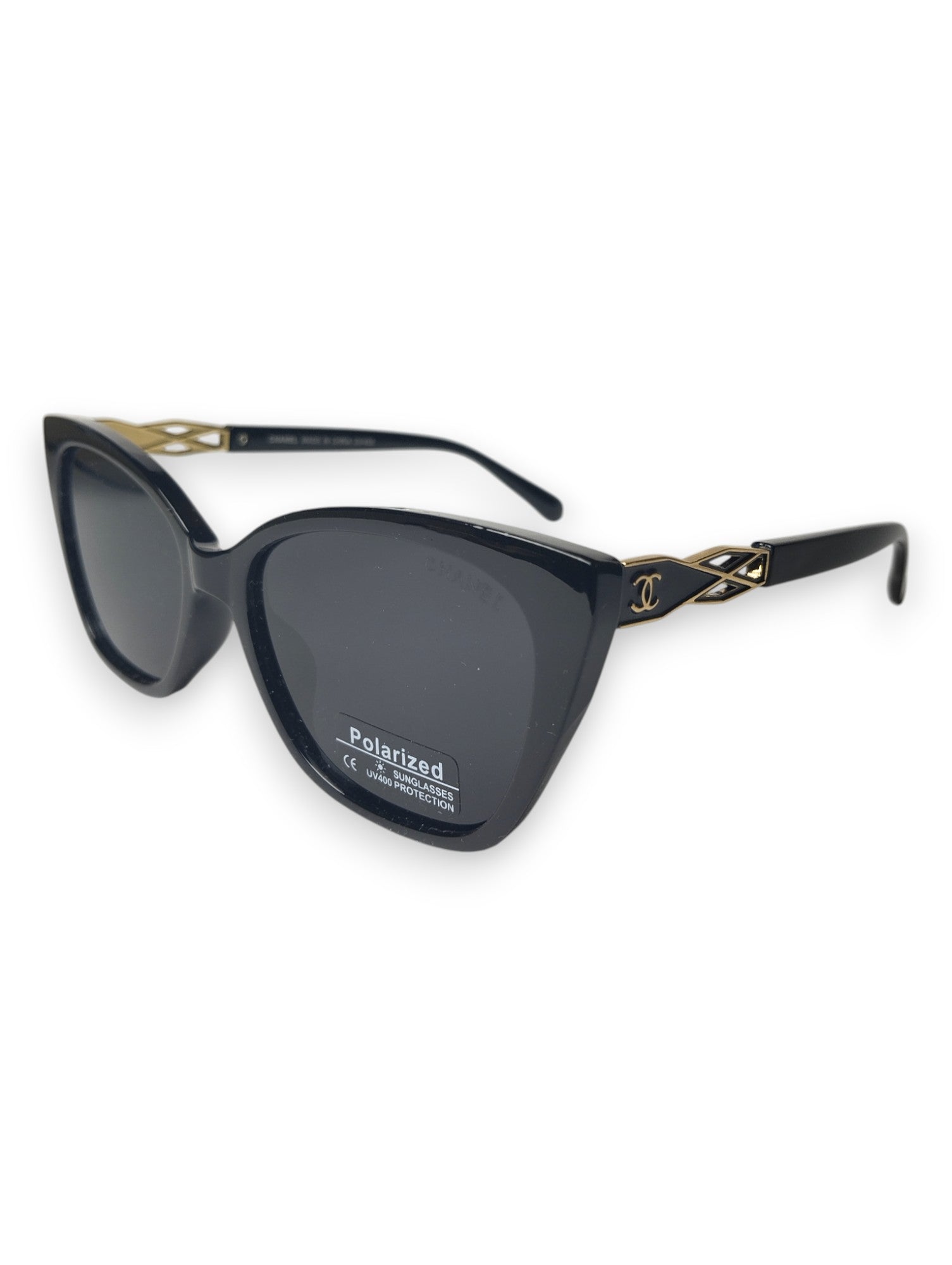 Sleek Black Chanel Cat-Eye Sunglasses with Gold Accents