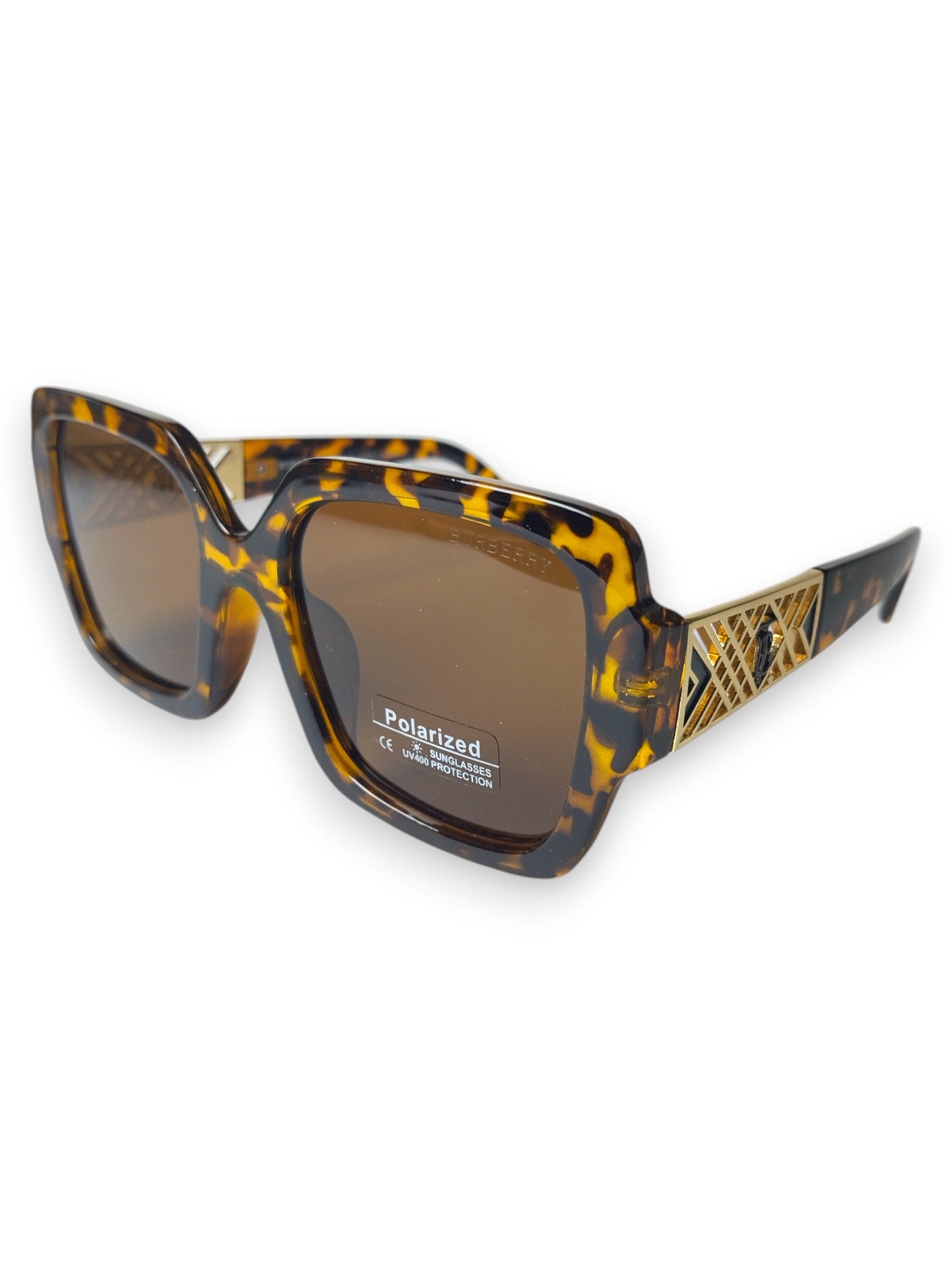 Sahara Sands: Tortoiseshell Burberry-Inspired Sunglasses with Golden Lattice
