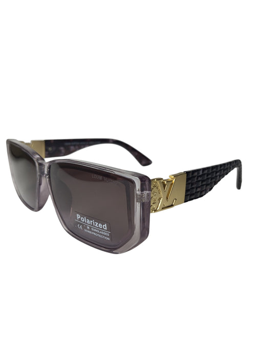 Amethyst Allure: Translucent Louis Vuitton-Inspired Sunglasses with Golden Monogram
