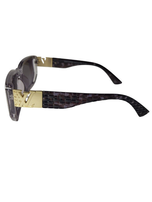 Amethyst Allure: Translucent Louis Vuitton-Inspired Sunglasses with Golden Monogram