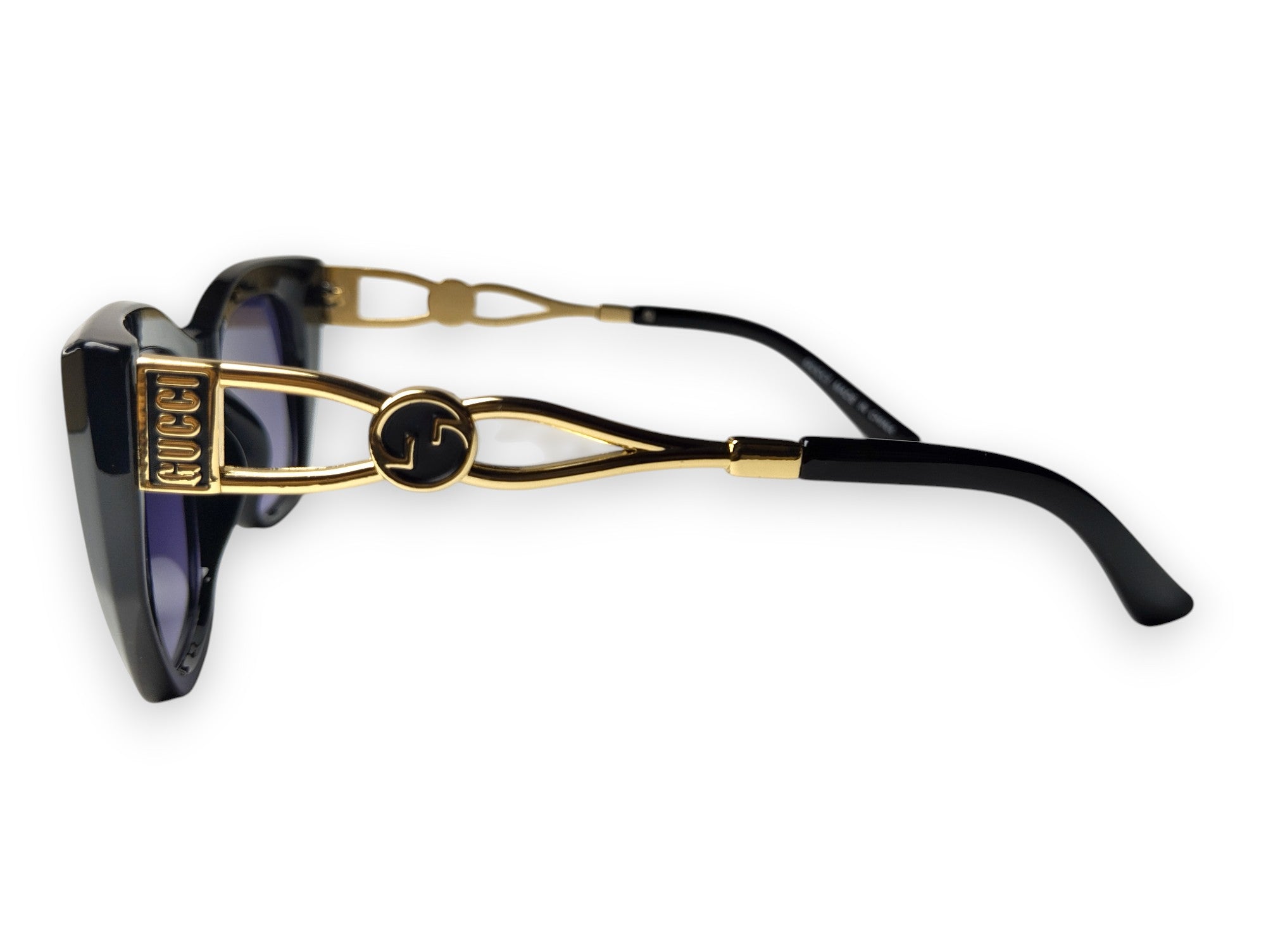 Gucci Black Polarized Cat-Eye Sunglasses with Gold Interlocking GG Arms