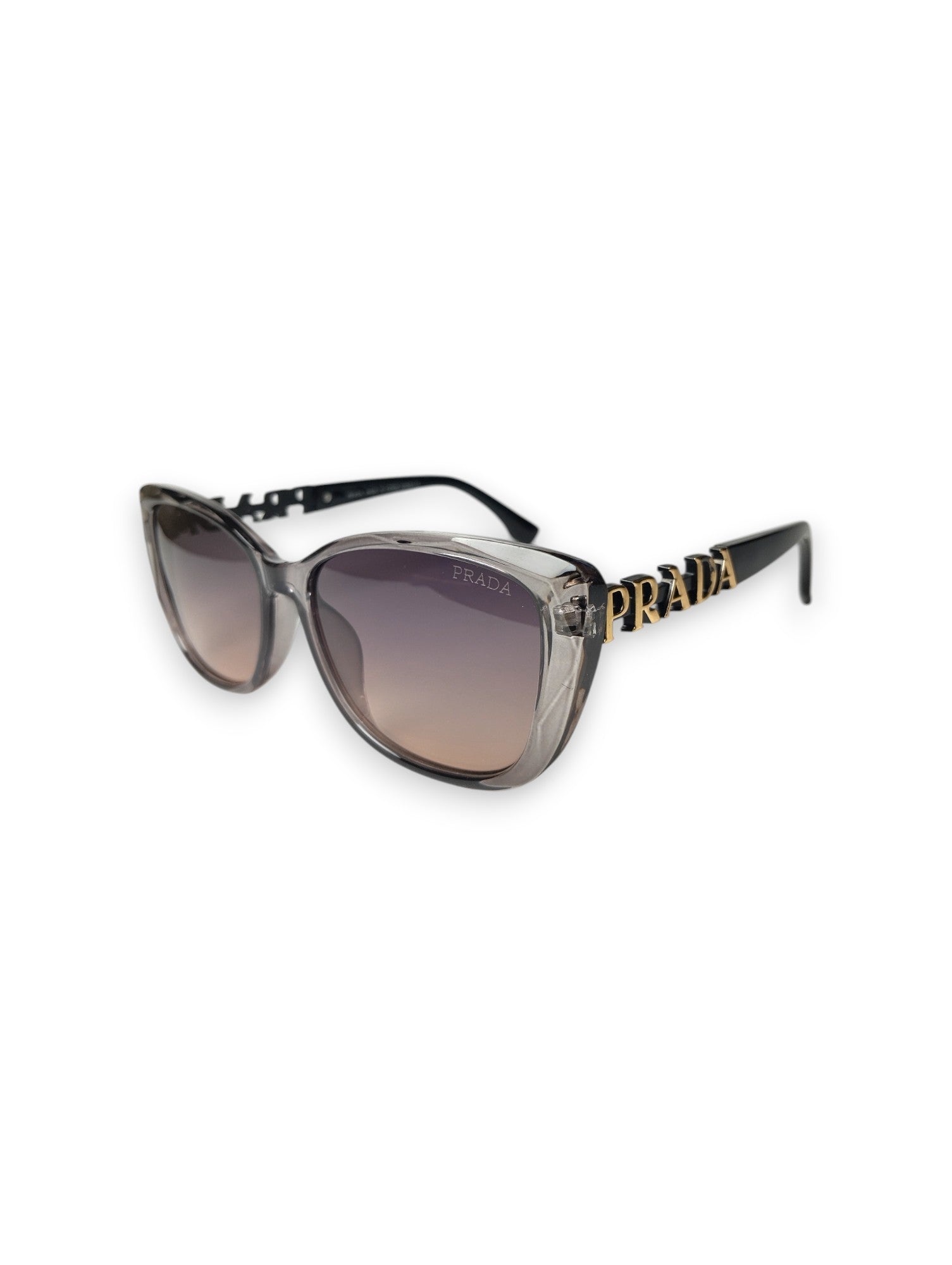 Prada Sculptural Logo Cat-Eye Sunglasses – Translucent Grey