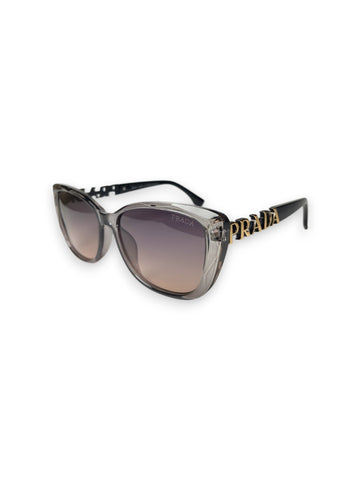 Prada Sculptural Logo Cat-Eye Sunglasses – Translucent Grey