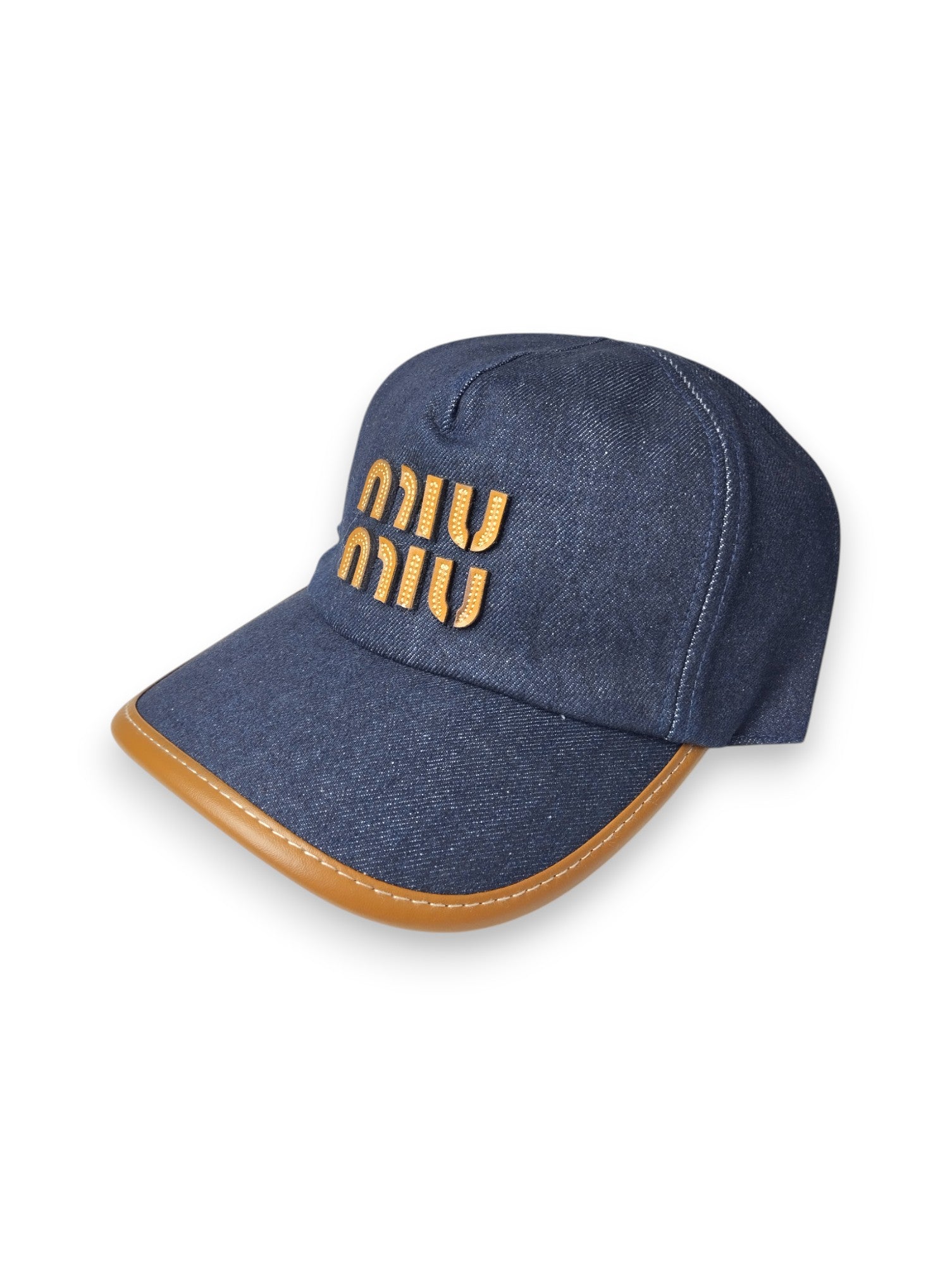 Miu Miu Denim & Leather Trim Baseball Cap