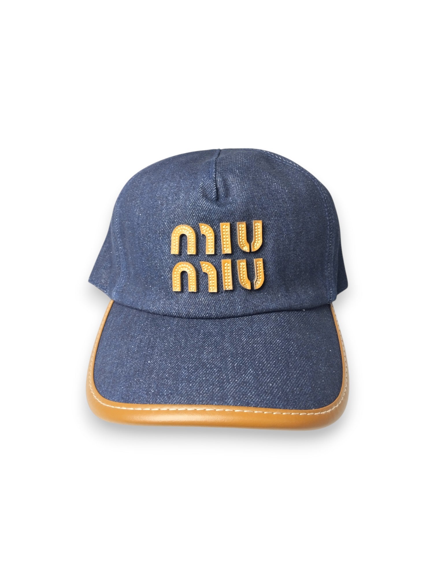 Miu Miu Denim & Leather Trim Baseball Cap