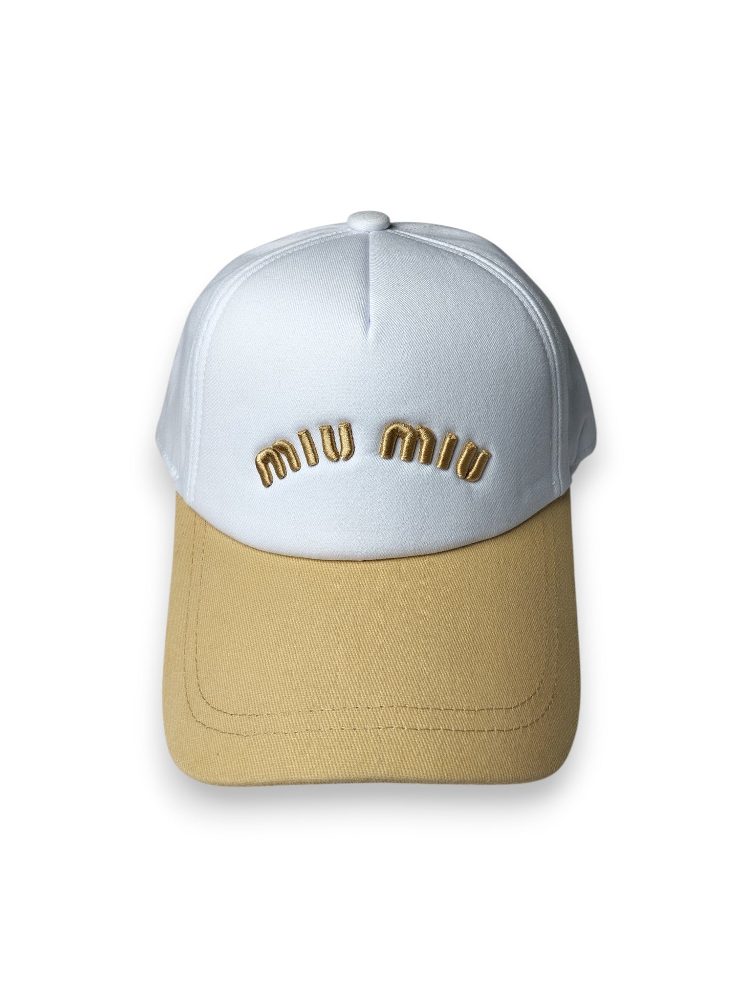 Miu Miu Two-Tone Baseball Cap with Gold Embroidery
