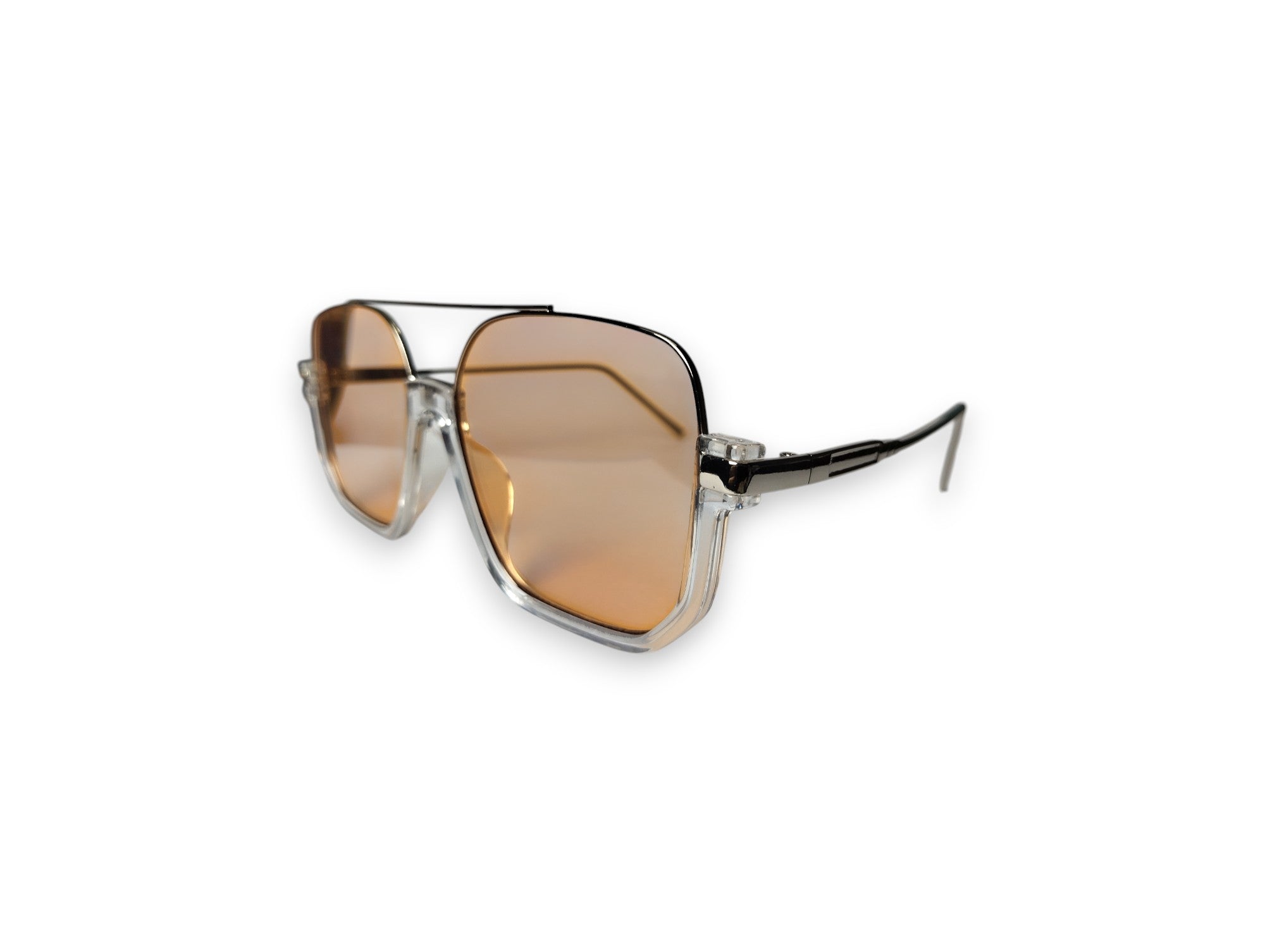 Stylish Aviator Sunglasses with Translucent Frame and Light Brown Lenses