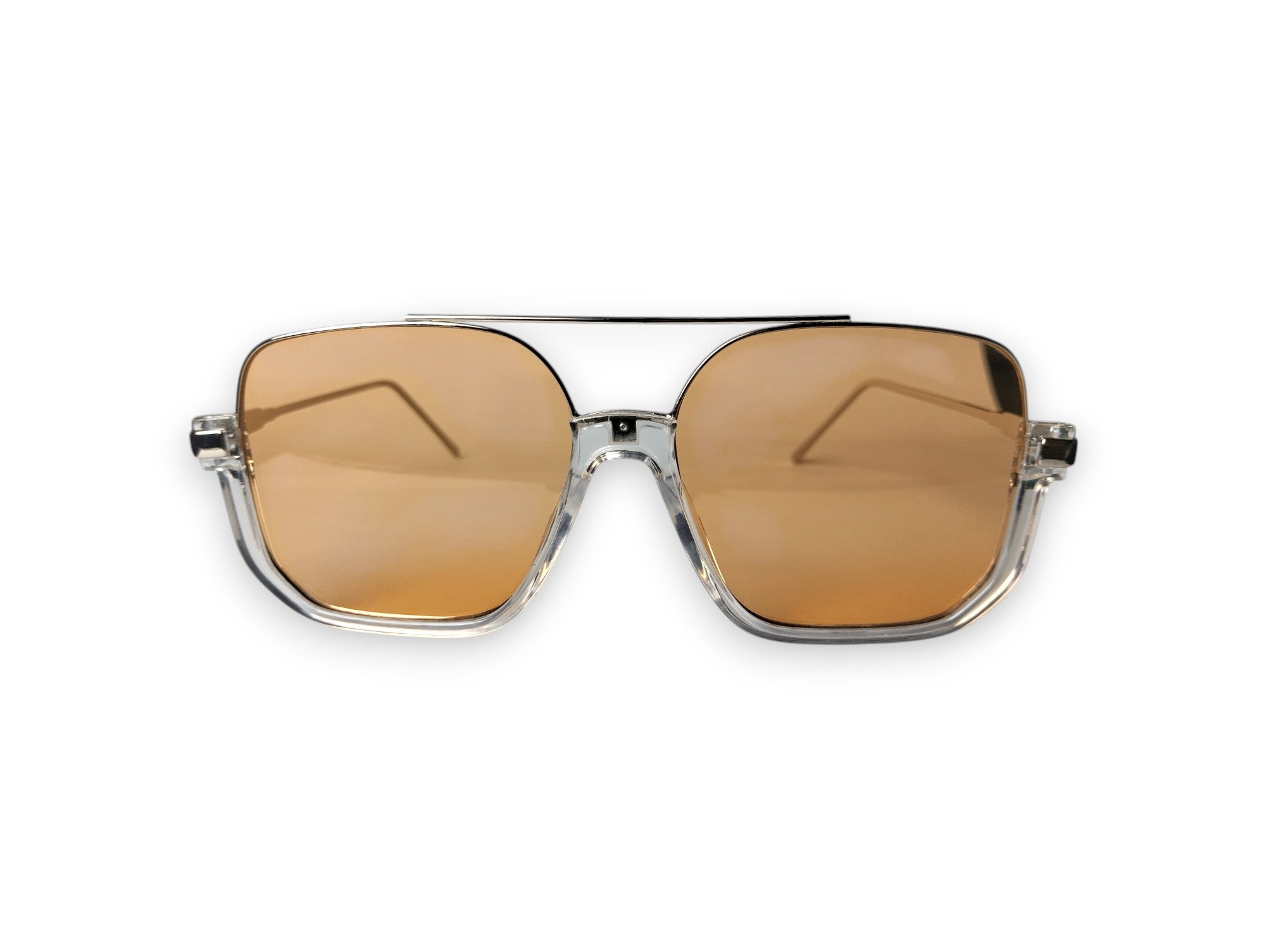 Stylish Aviator Sunglasses with Translucent Frame and Light Brown Lenses