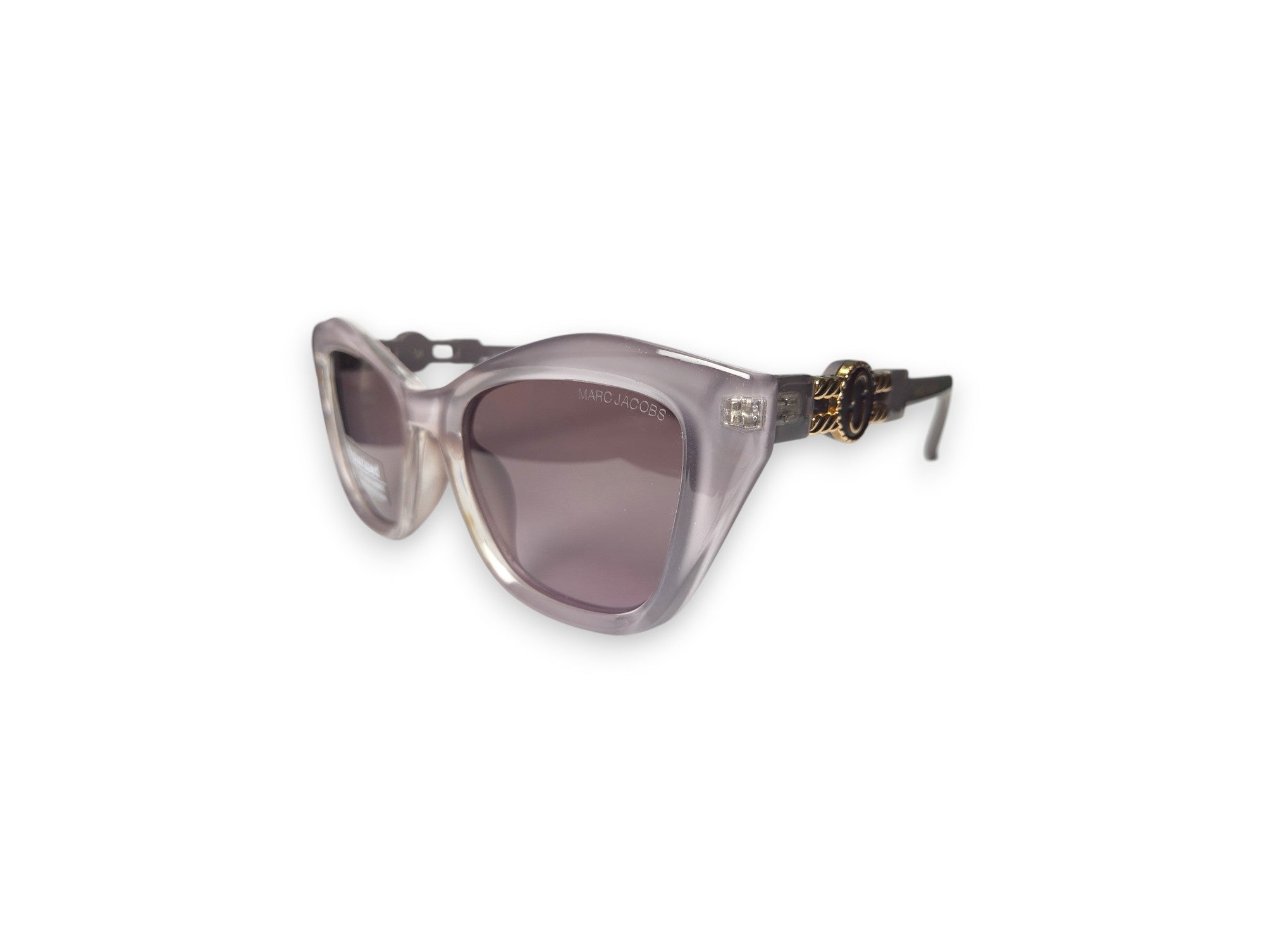 Elegant Marc Jacobs Women's Gray Cat-Eye Sunglasses with Gold Chain Detail