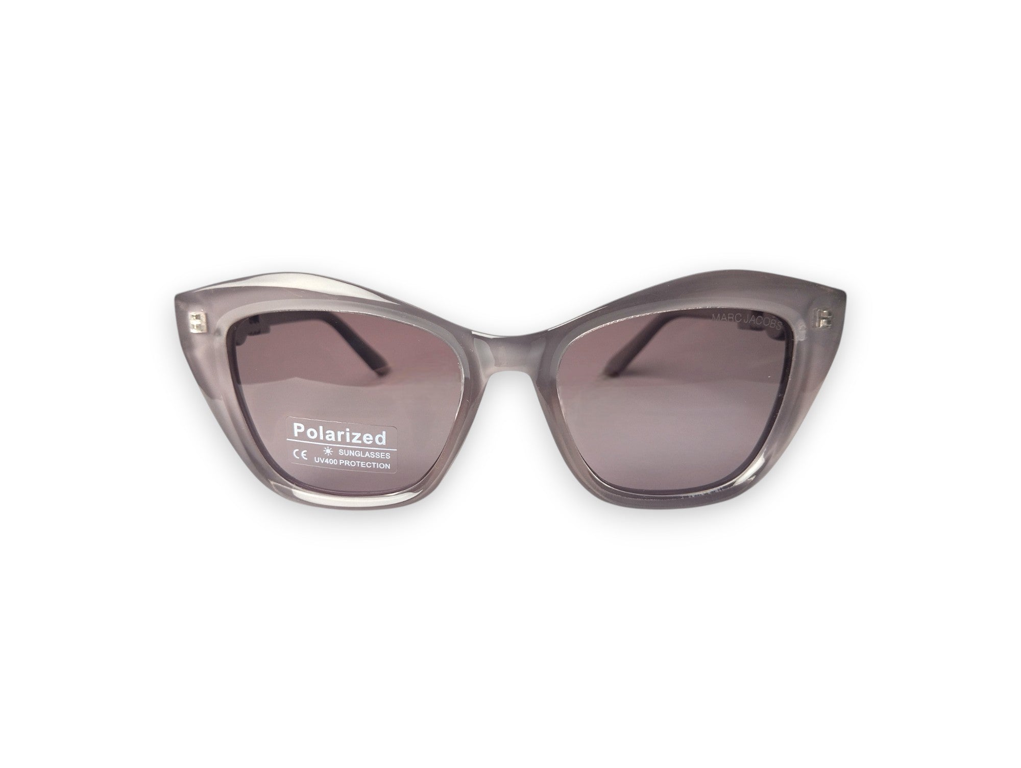 Elegant Marc Jacobs Women's Gray Cat-Eye Sunglasses with Gold Chain Detail