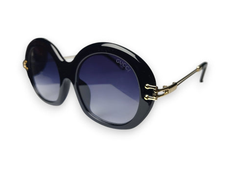 Timeless Gucci Women's Black Round Sunglasses with Gold Details