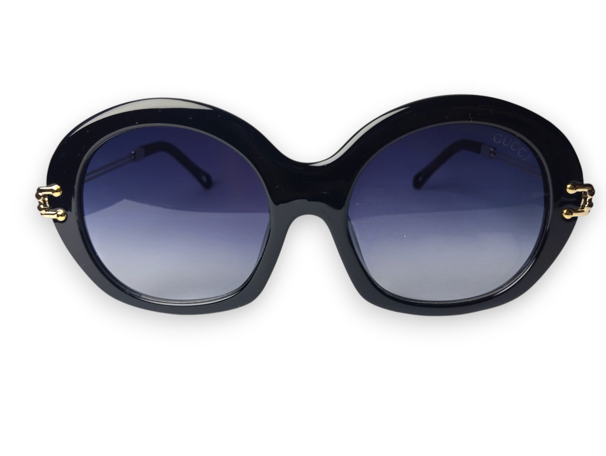 Timeless Gucci Women's Black Round Sunglasses with Gold Details