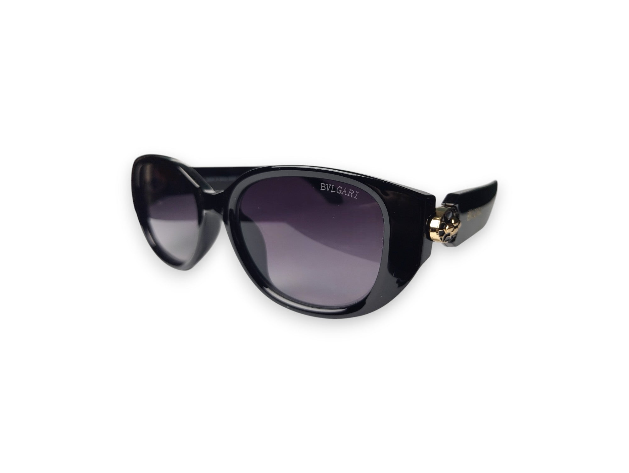Timeless BVLGARI Women's Black Sunglasses with Gold Serpent Head Detail
