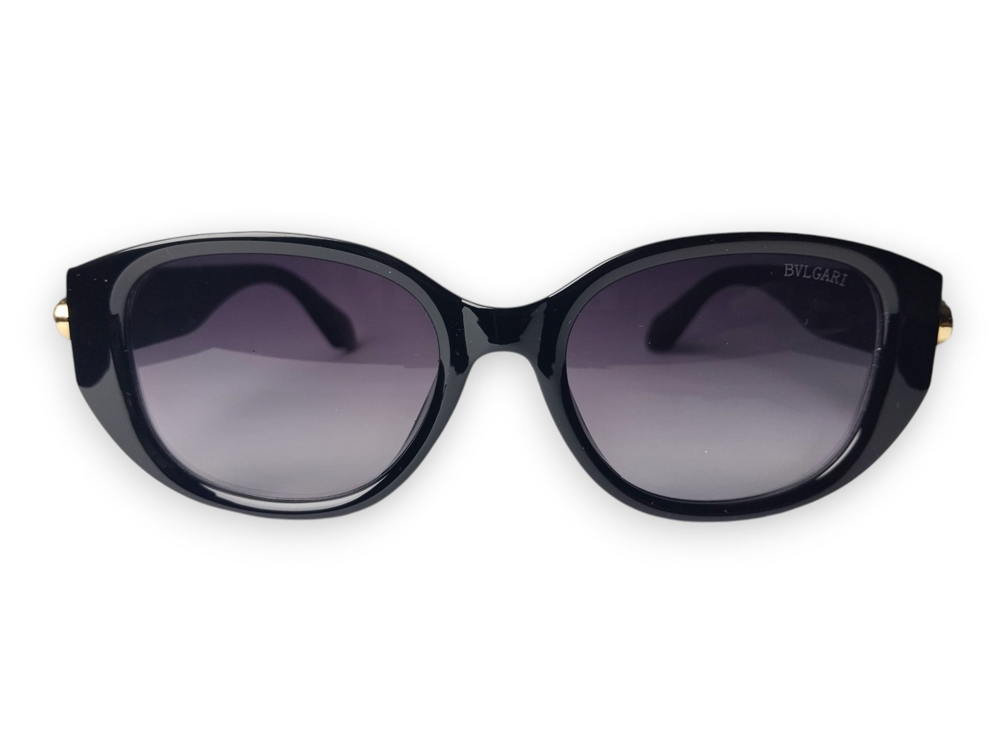 Timeless BVLGARI Women's Black Sunglasses with Gold Serpent Head Detail