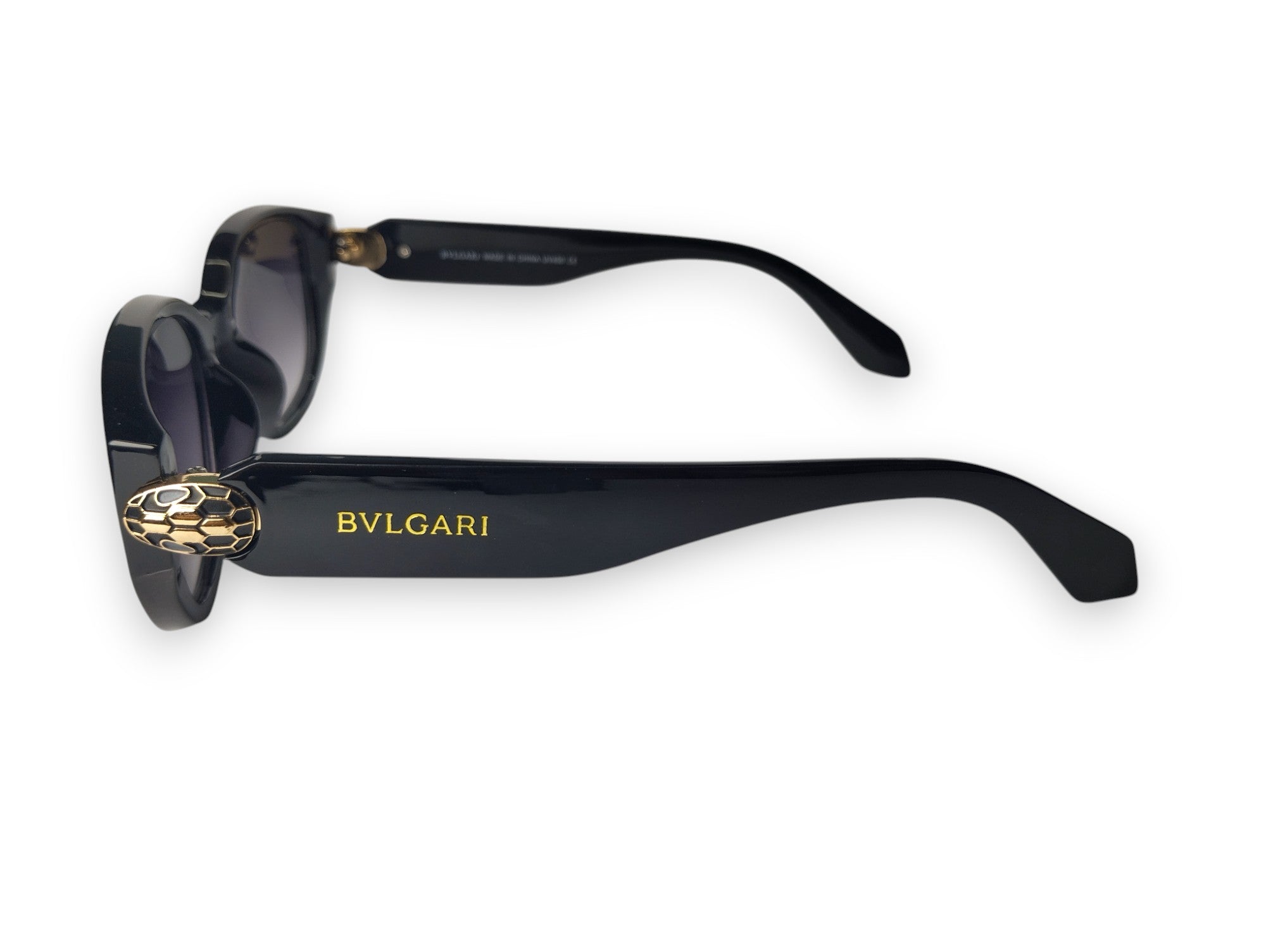 Timeless BVLGARI Women's Black Sunglasses with Gold Serpent Head Detail