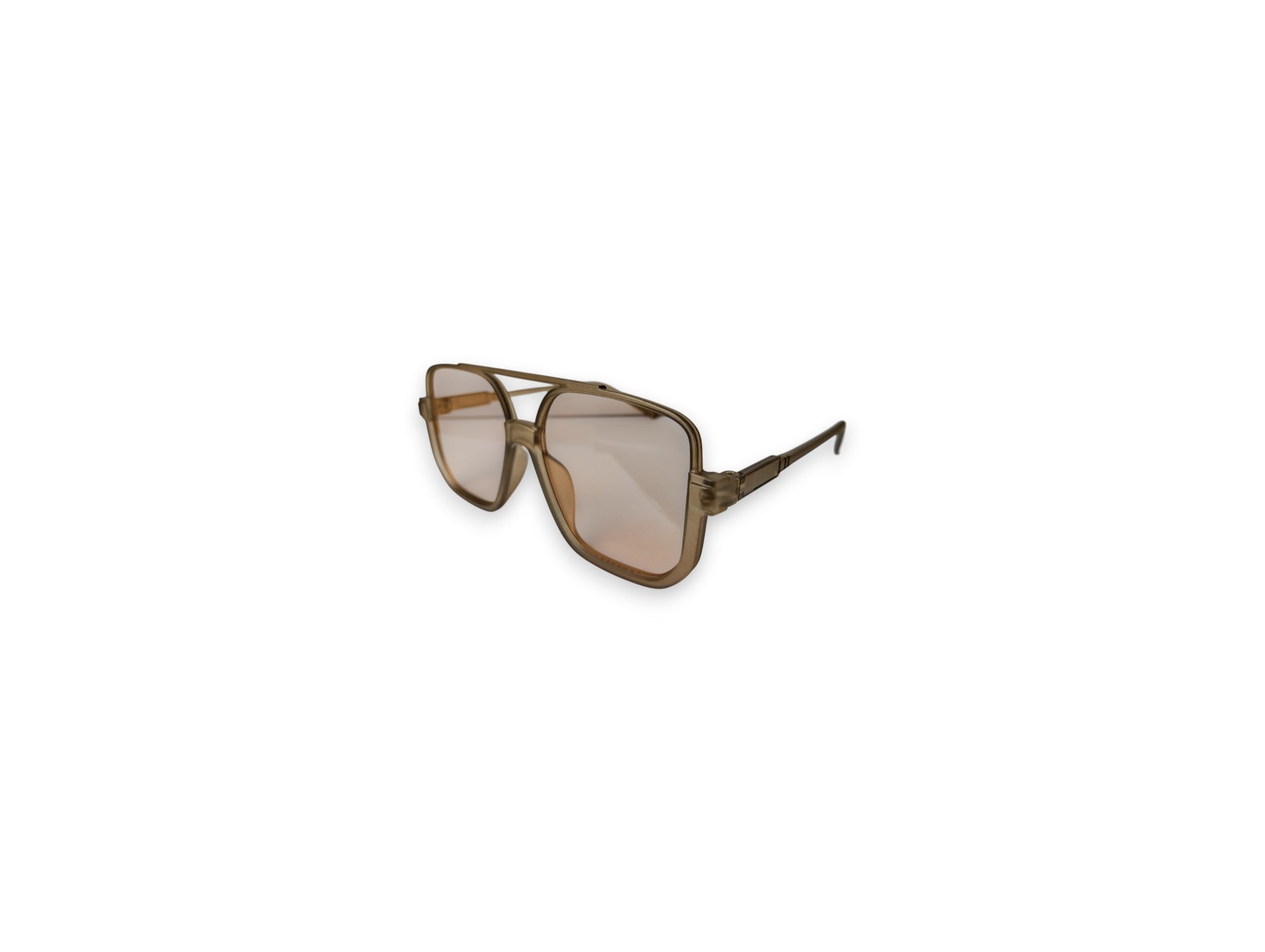 Retro Aviator Sunglasses with Translucent Brown Frame and Rose-Tinted Lenses