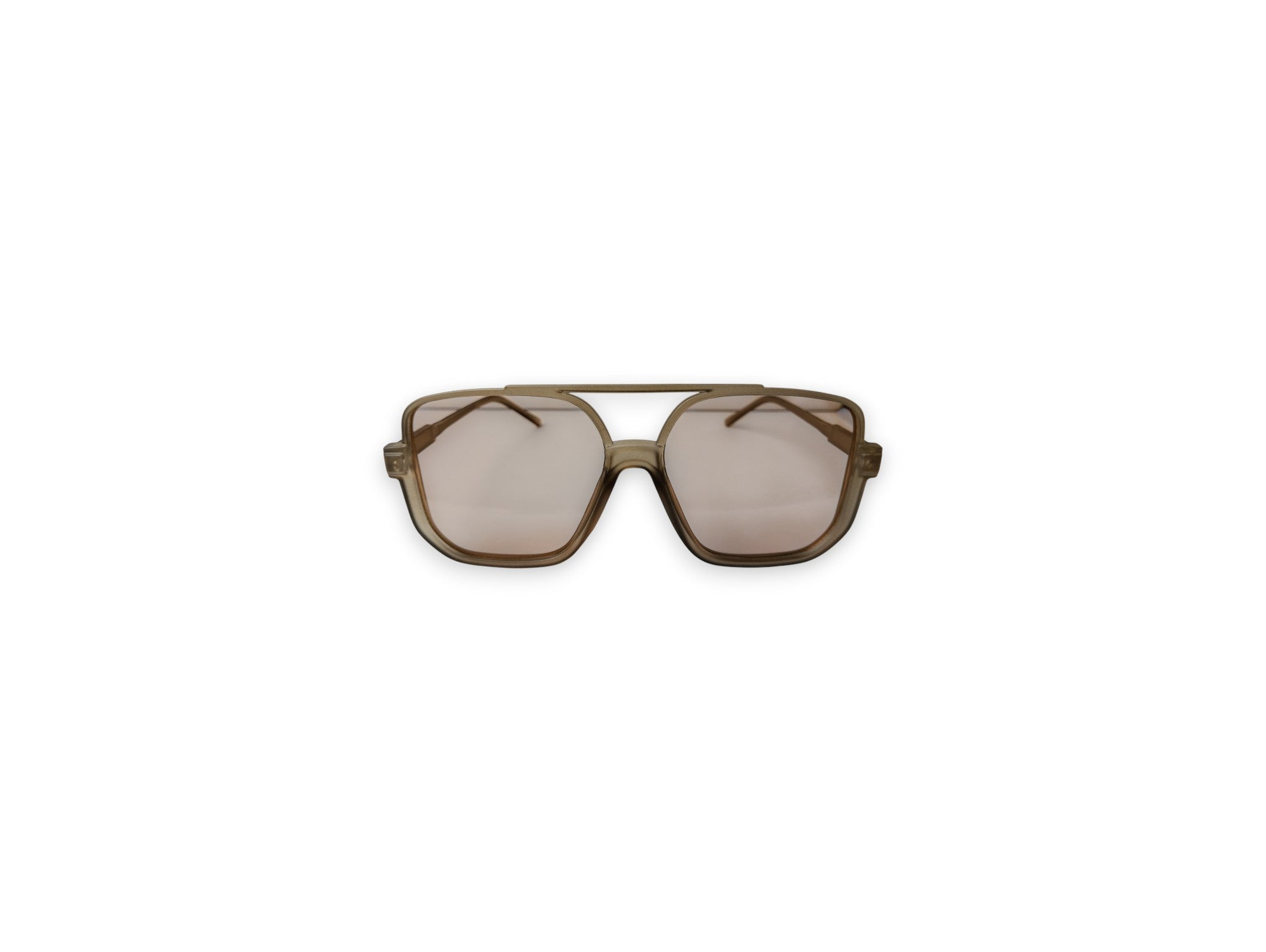 Retro Aviator Sunglasses with Translucent Brown Frame and Rose-Tinted Lenses