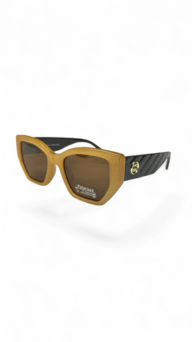 Gucci Oversized Square Sunglasses – Brown Frame with Black Quilted Temples, Polarized Lenses