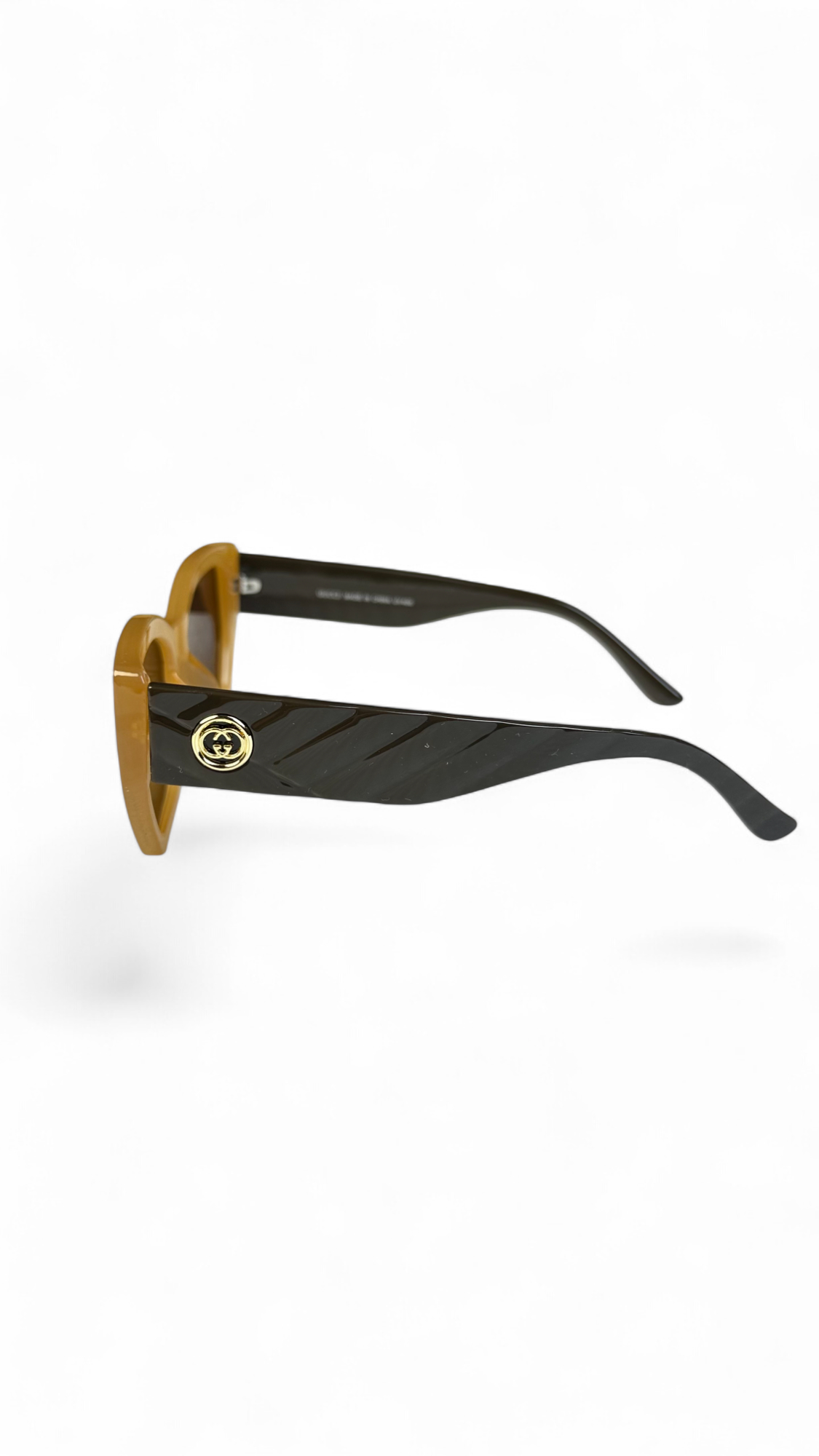 Gucci Oversized Square Sunglasses – Brown Frame with Black Quilted Temples, Polarized Lenses